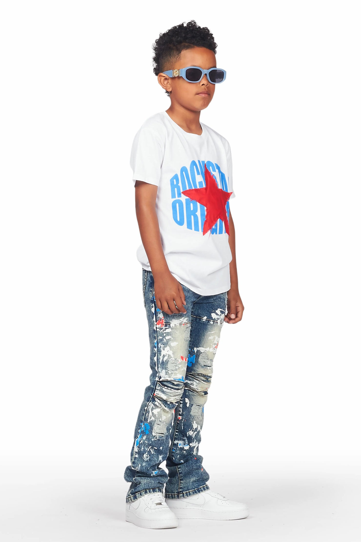 Boys Levin White T-Shirt/Stacked Flare Jean Set