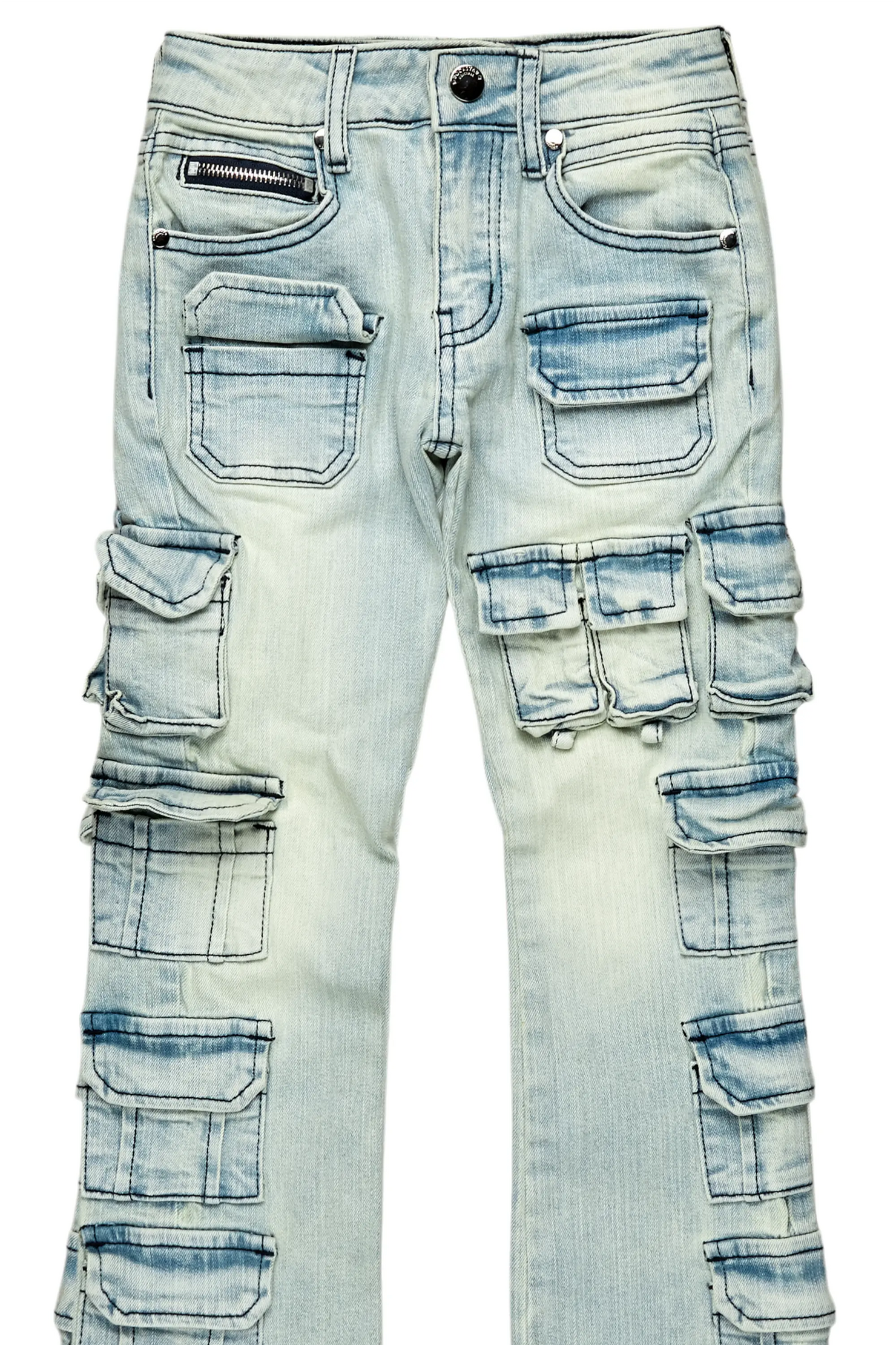 Boys Valery Blue Stacked Flared Cargo Jean