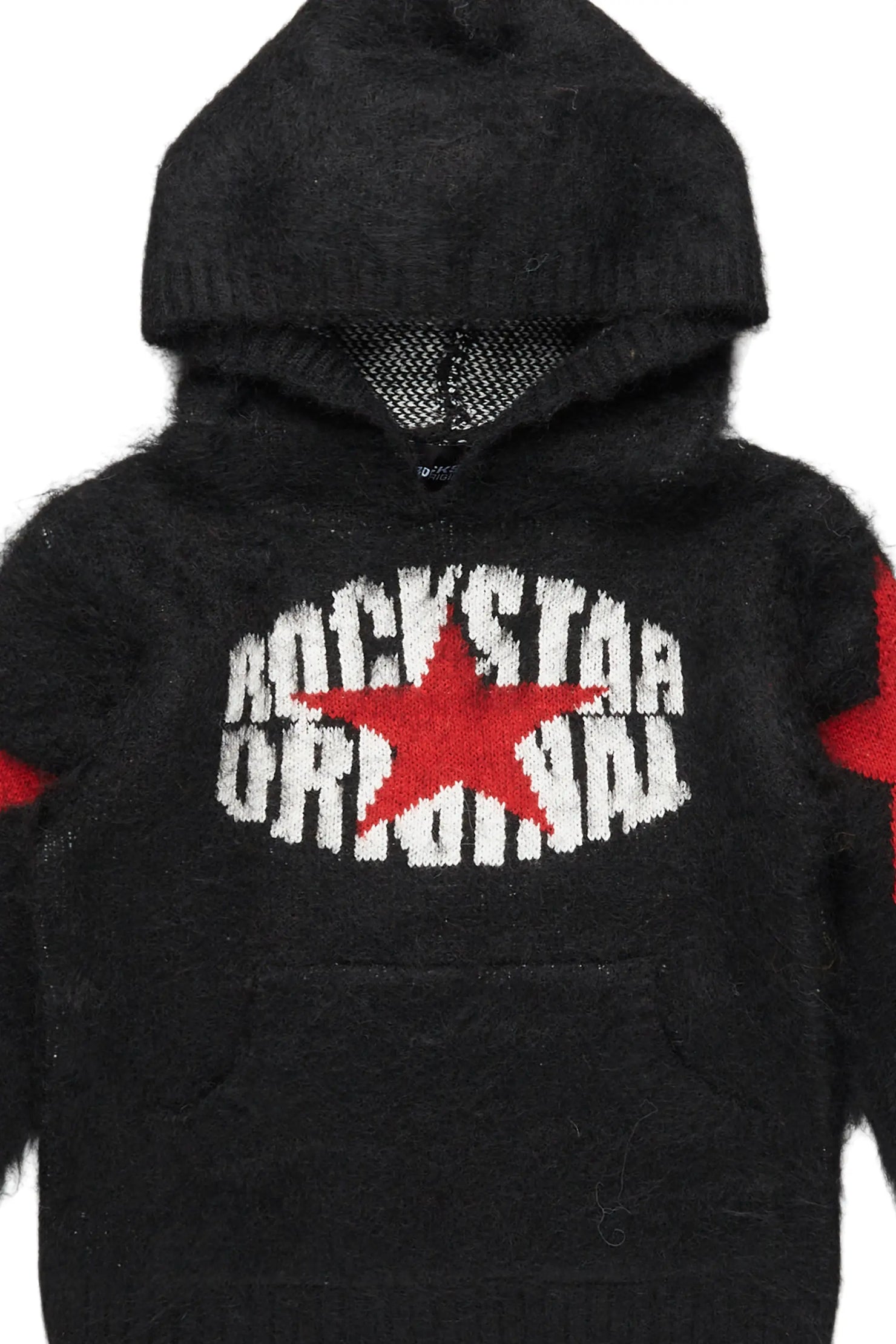 Boys States Black Graphic Knitted Mohair Hoodie