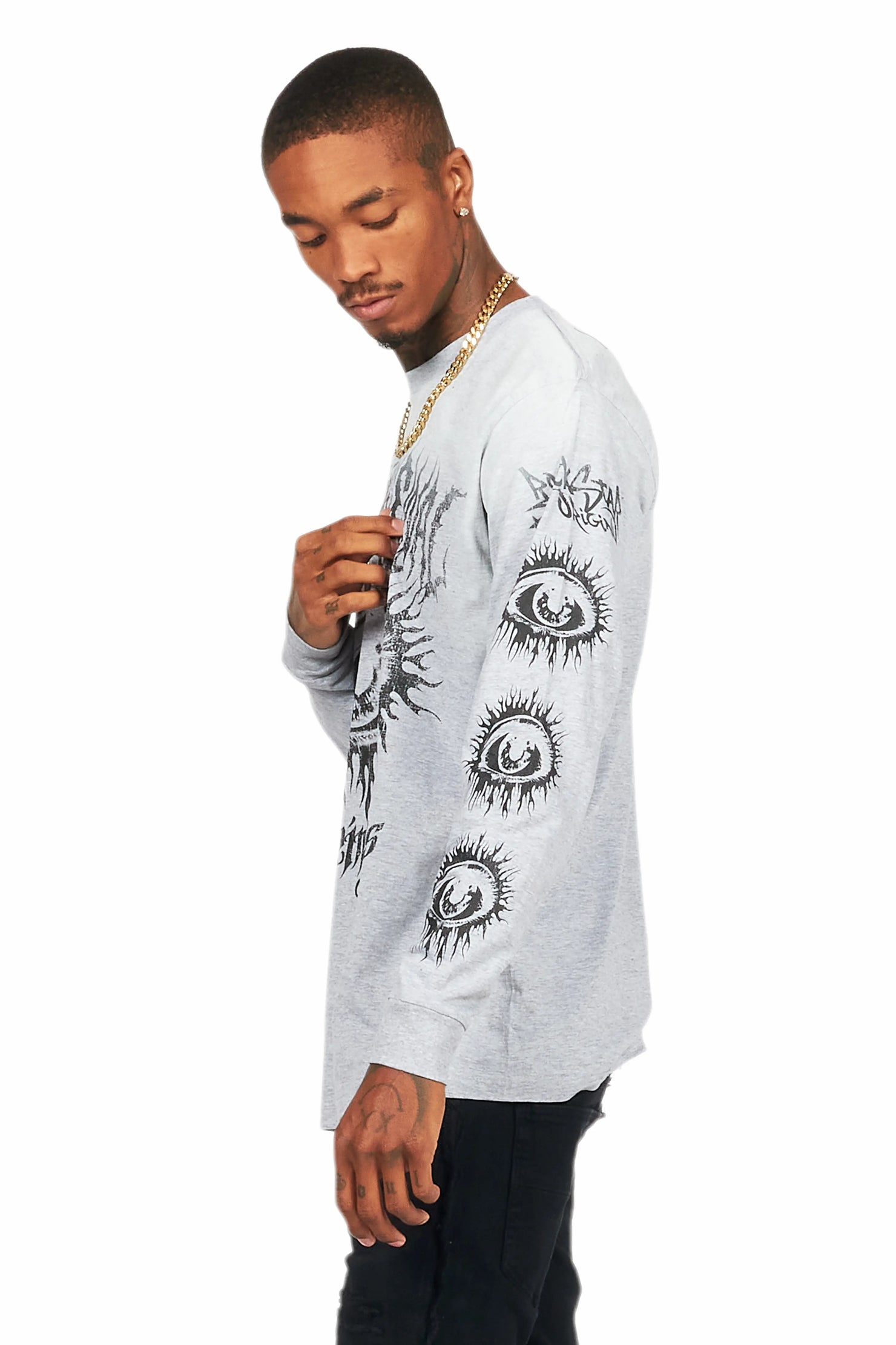 All Seeing Eyes Heather Grey Long Sleeve Graphic T-Shirt