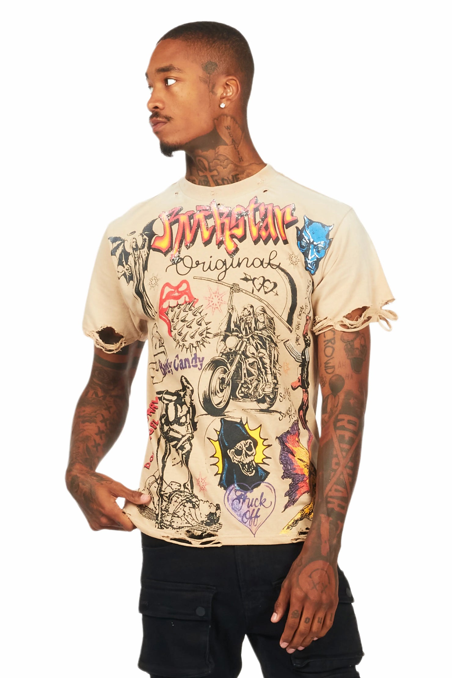 Shoota Beige Oversized Graphic T-Shirt