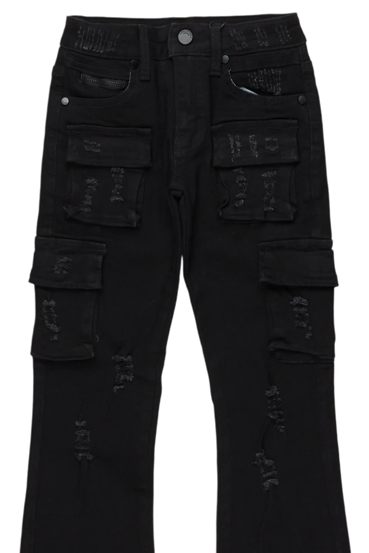 Boys Sterling Black Fringe Stacked Flared Cargo Jean