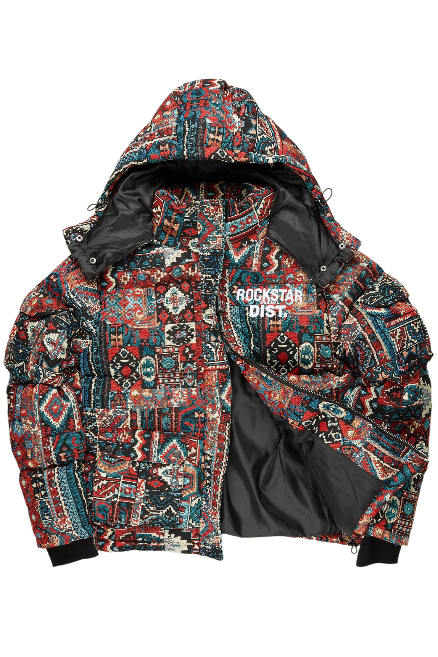 Boys Nard Red Multi Tapestry Puffer Jacket