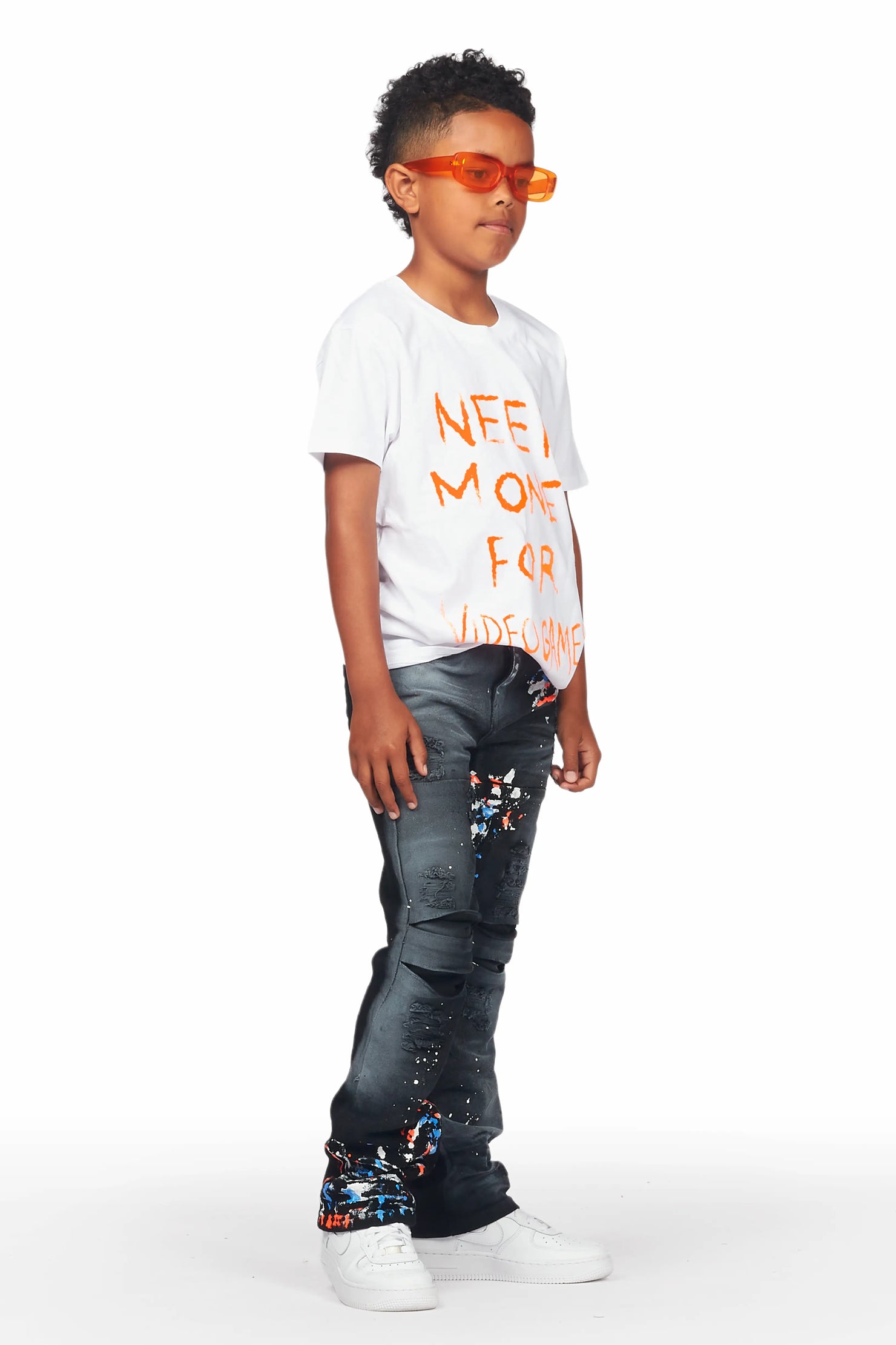 Boys Hill White T-Shirt/Stacked Flare Jean Set