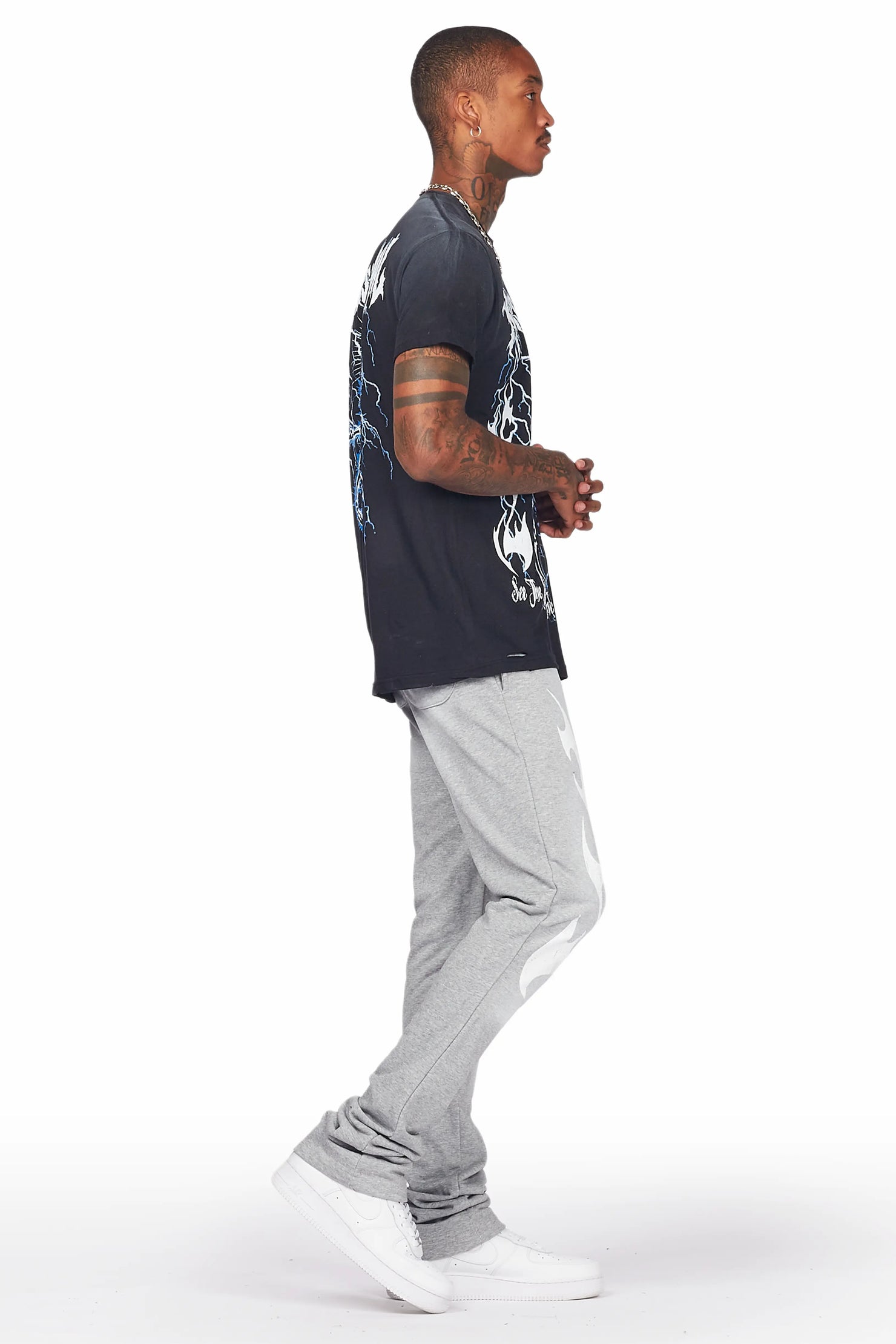 Exodus Black/Grey T-Shirt/Stacked Flare Track Pant Set