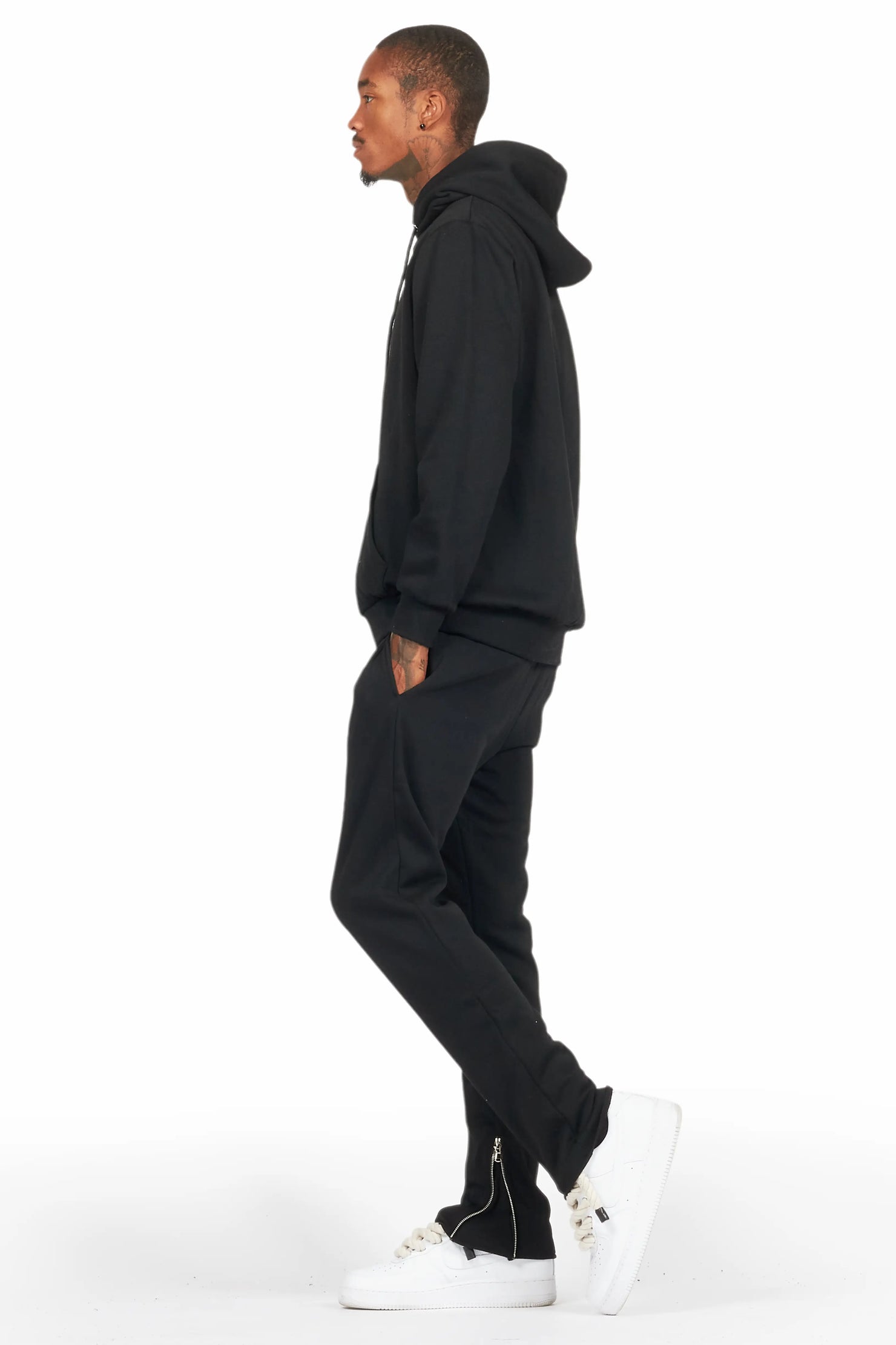 Basic Black Hoodie/Slim Fit Track Set