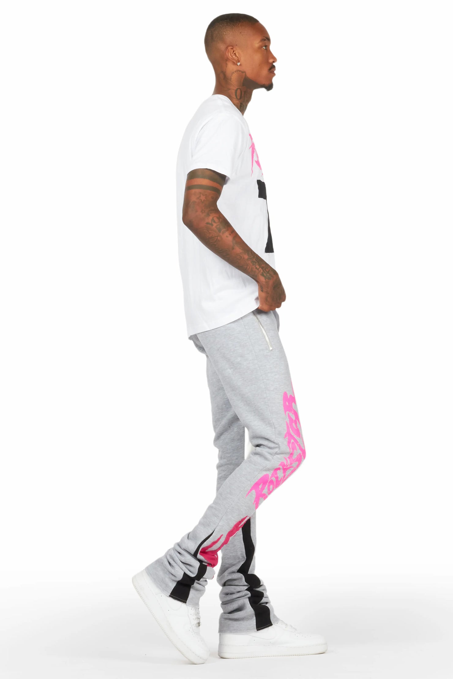 Helki White/Grey T-Shirt/Stacked Flare Track Set