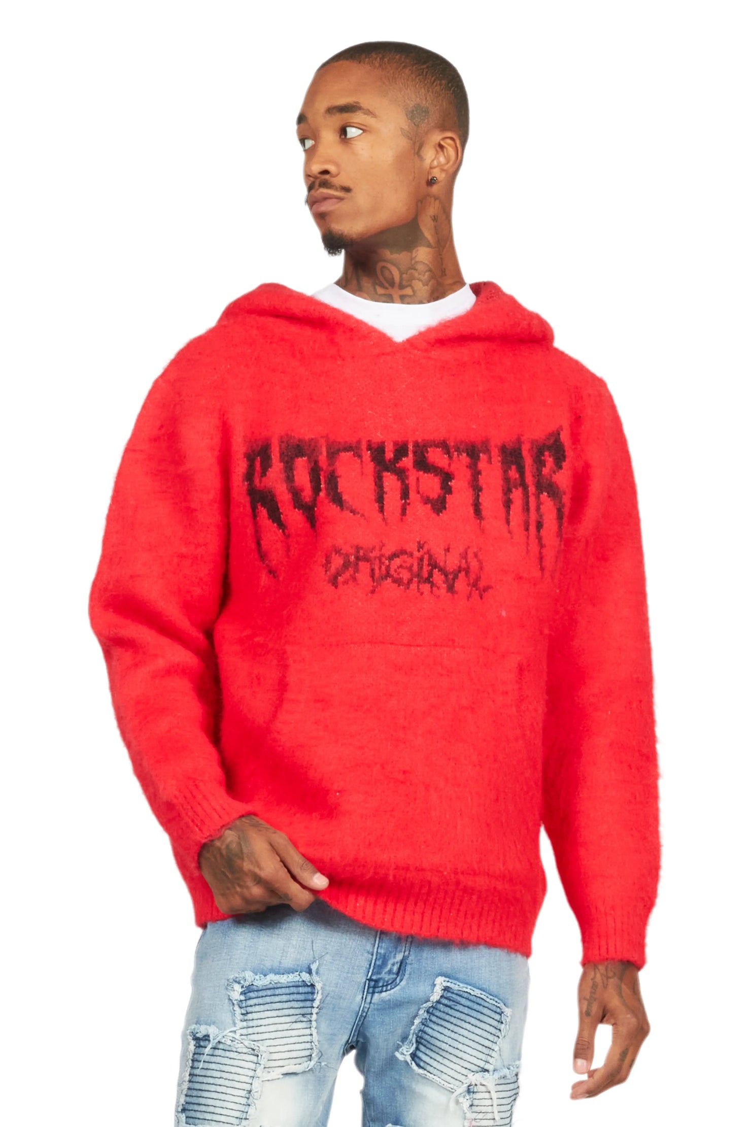 Andros Red Graphic Knitted Mohair Hoodie