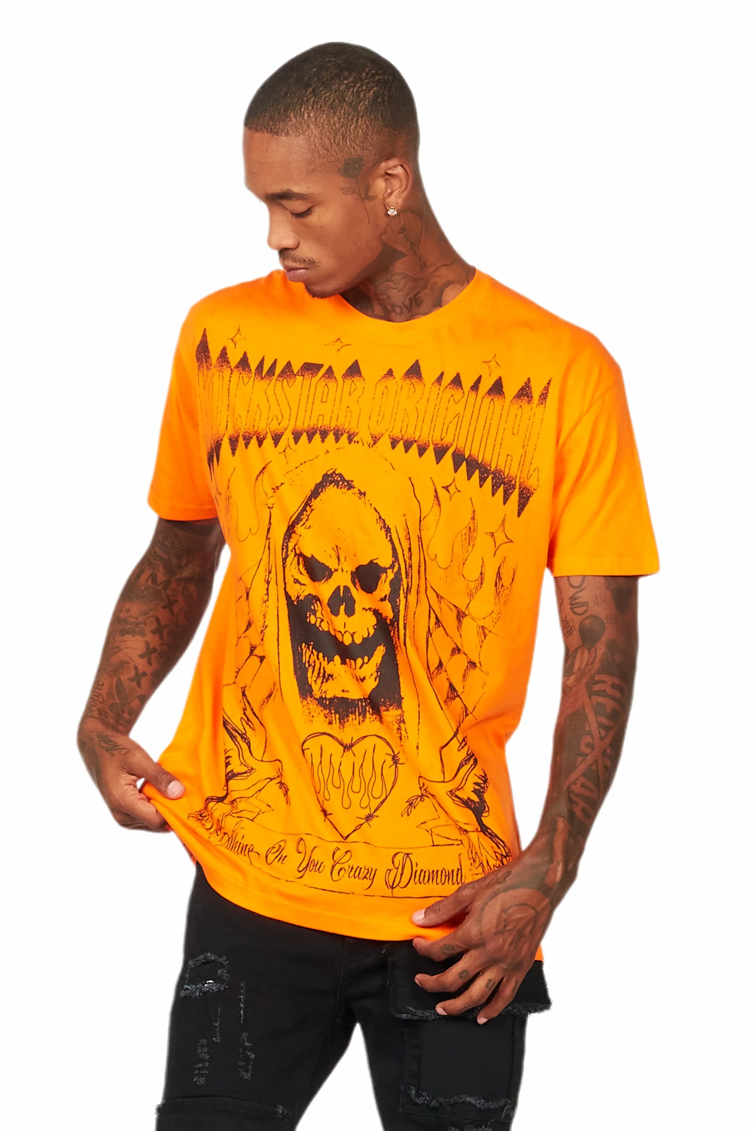 Pogboom Orange Graphic Oversized T-Shirt