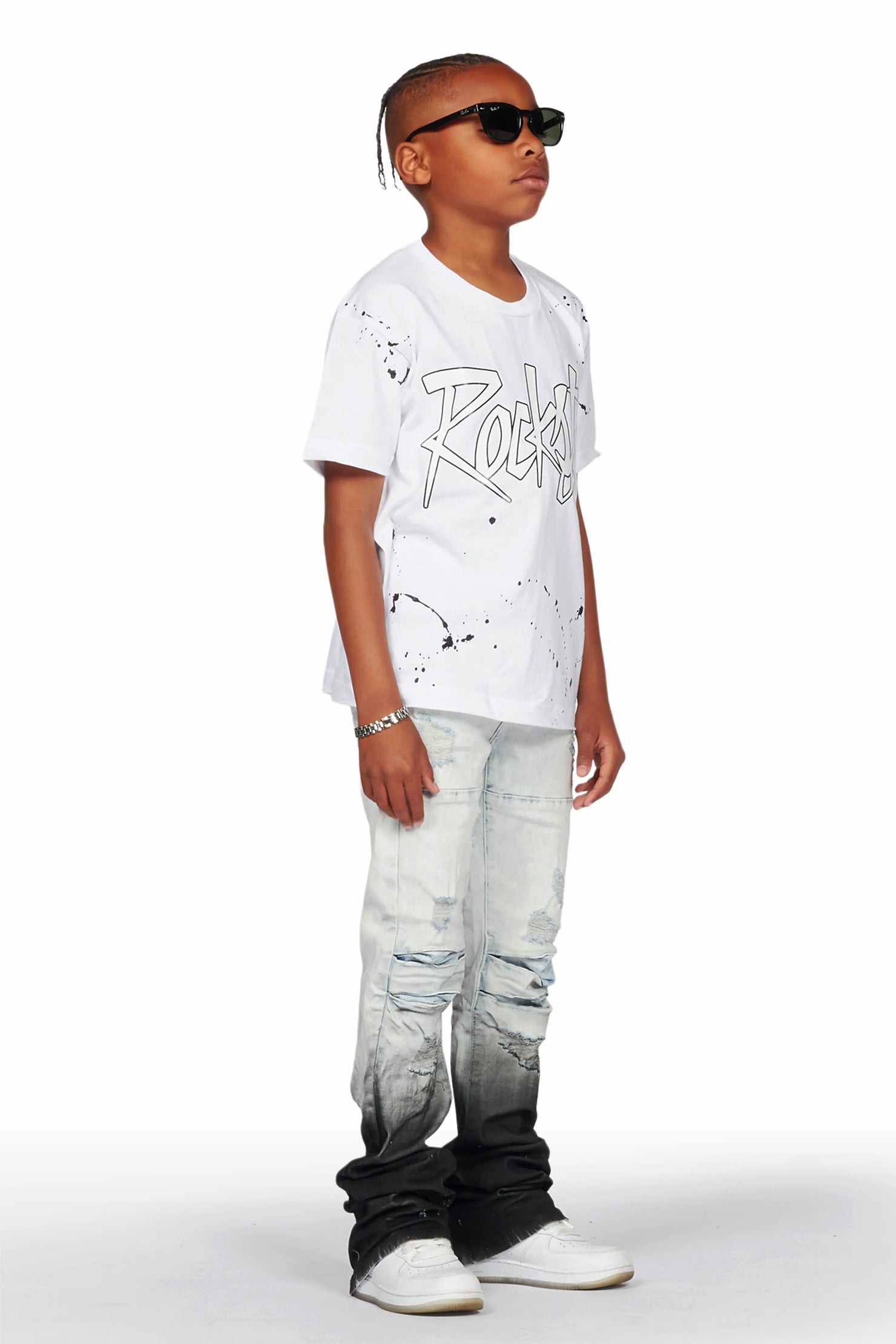 Boys Tallis White T-Shirt/Stacked Flare Jean Set