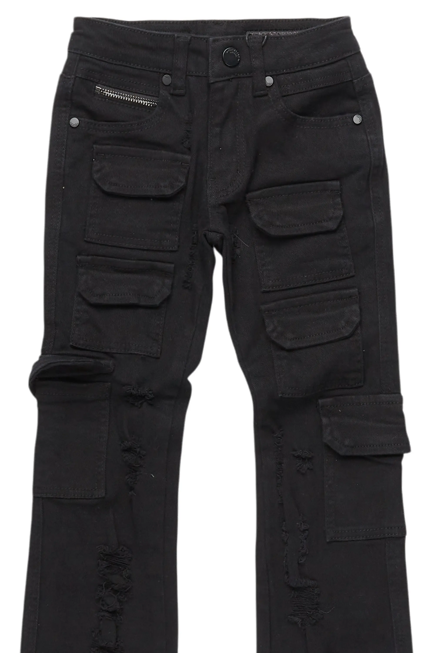 Boys Kade Jet Black Stacked Flare Jean