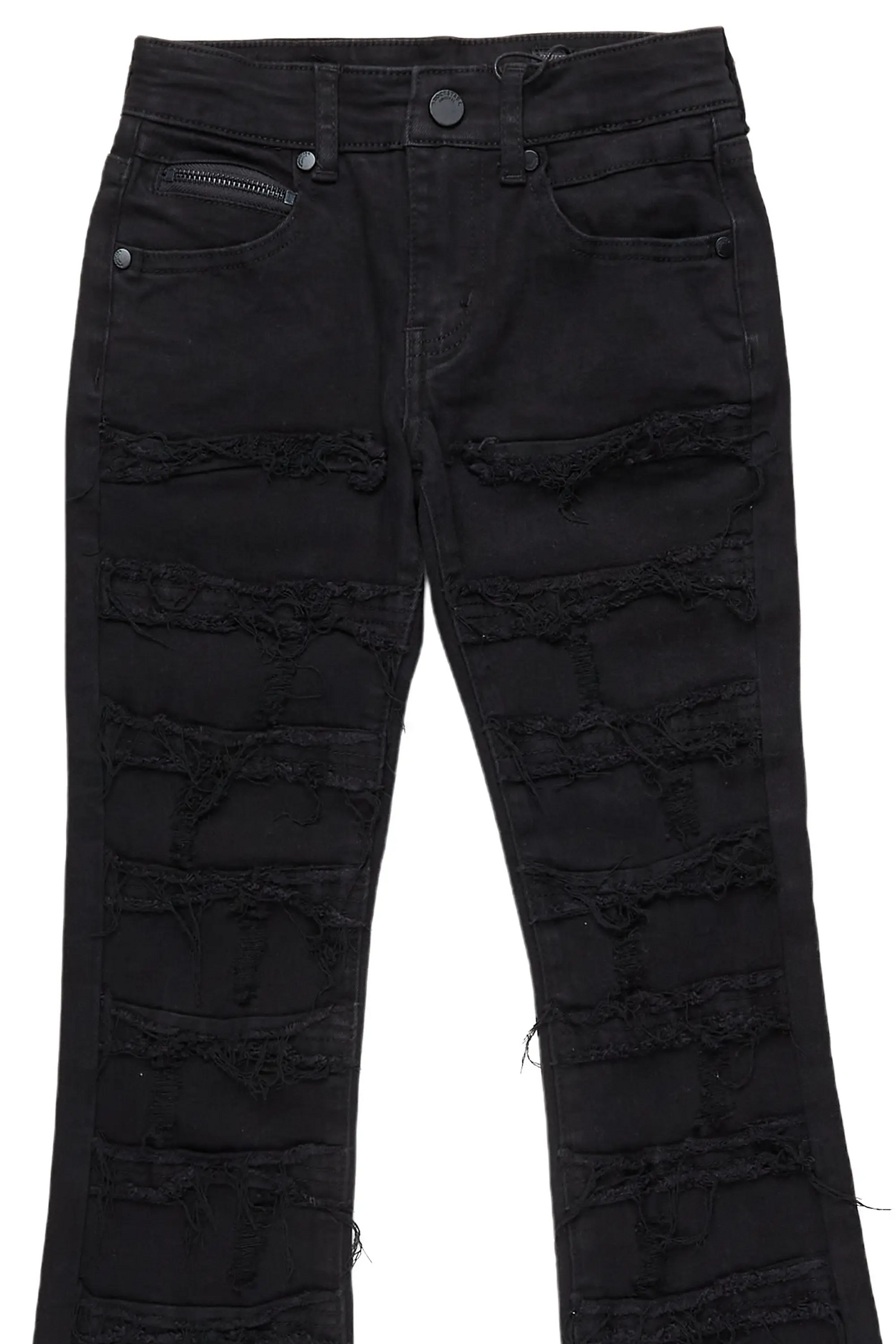 Boys Waylon Jet Black Stacked Flare Frayed Jean