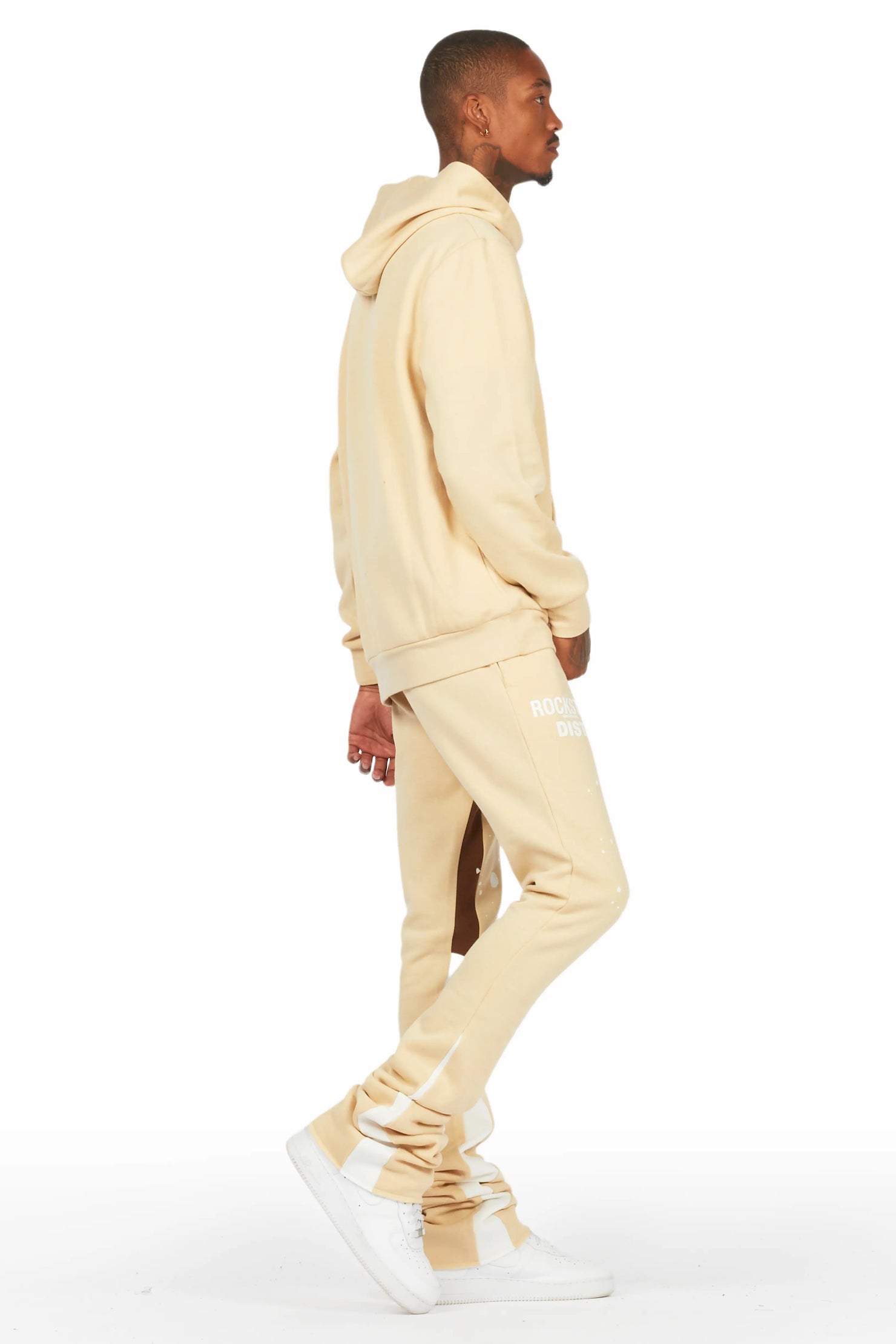 Raffer Beige/White Hoodie/Super Stacked Flare Pant Set