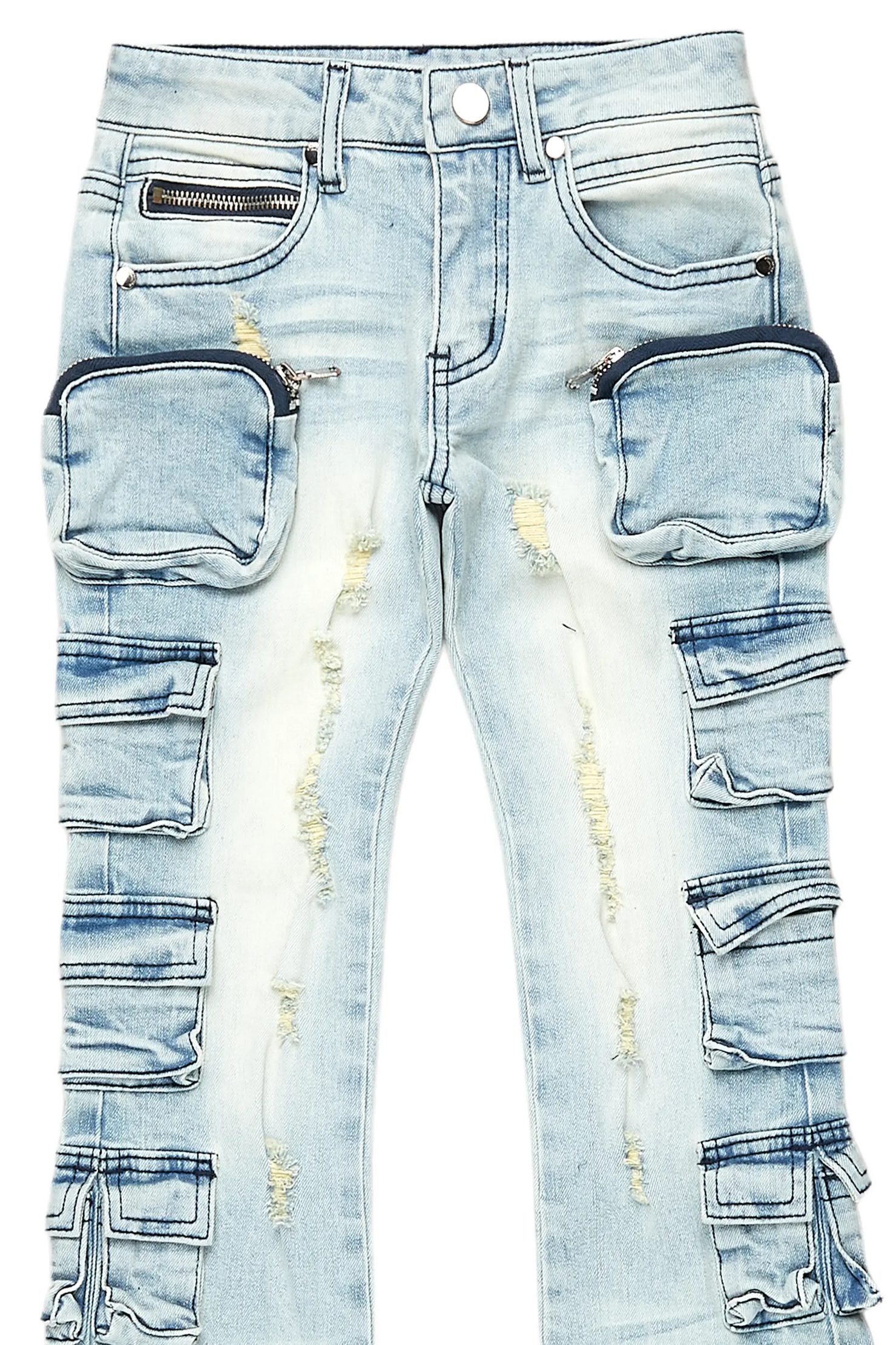 Boys Konrad Light Blue Cargo Stacked Flare Jean