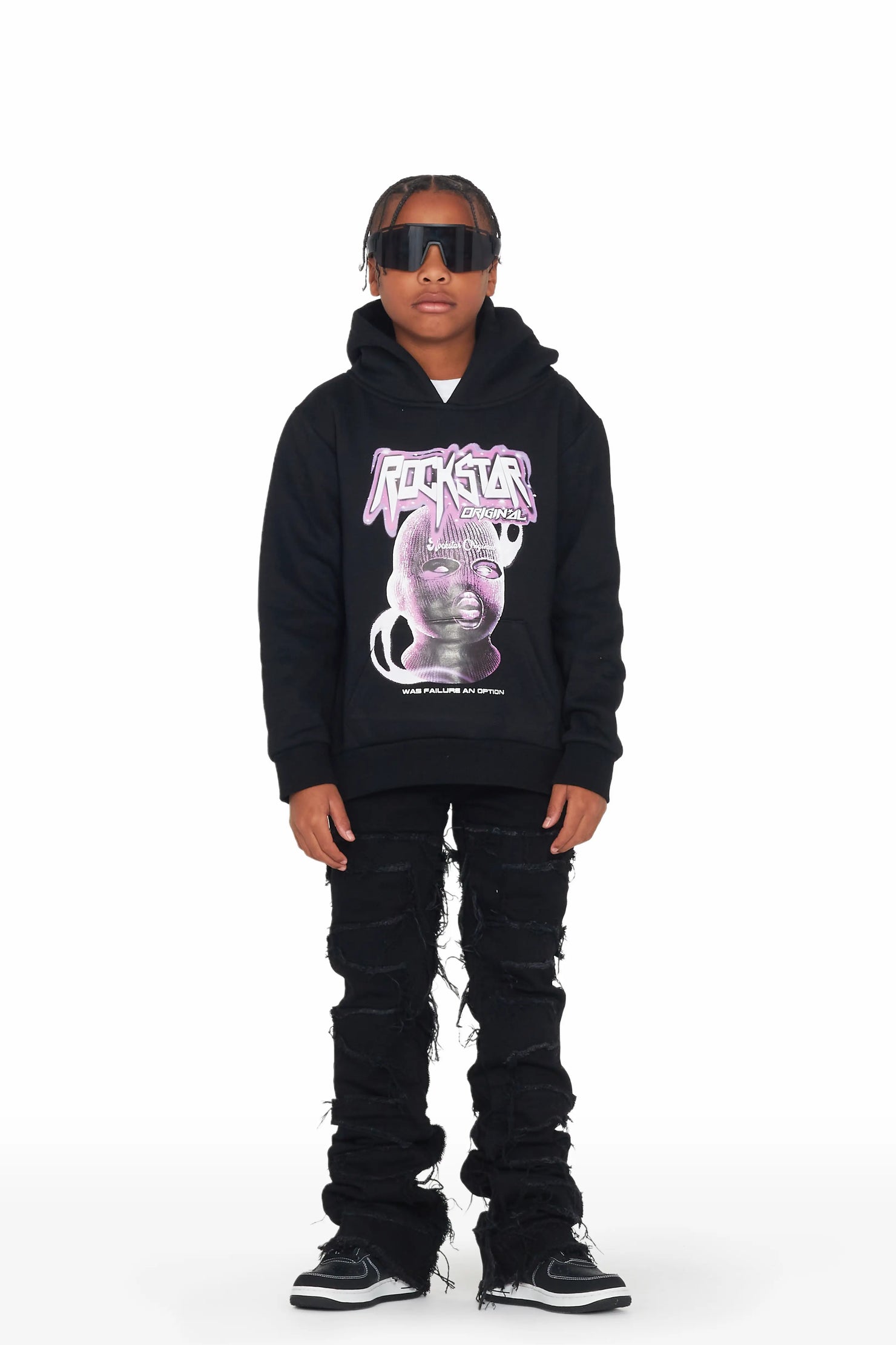 Boys Chaser Black Hoodie/Super Stacked Flare Jean Set