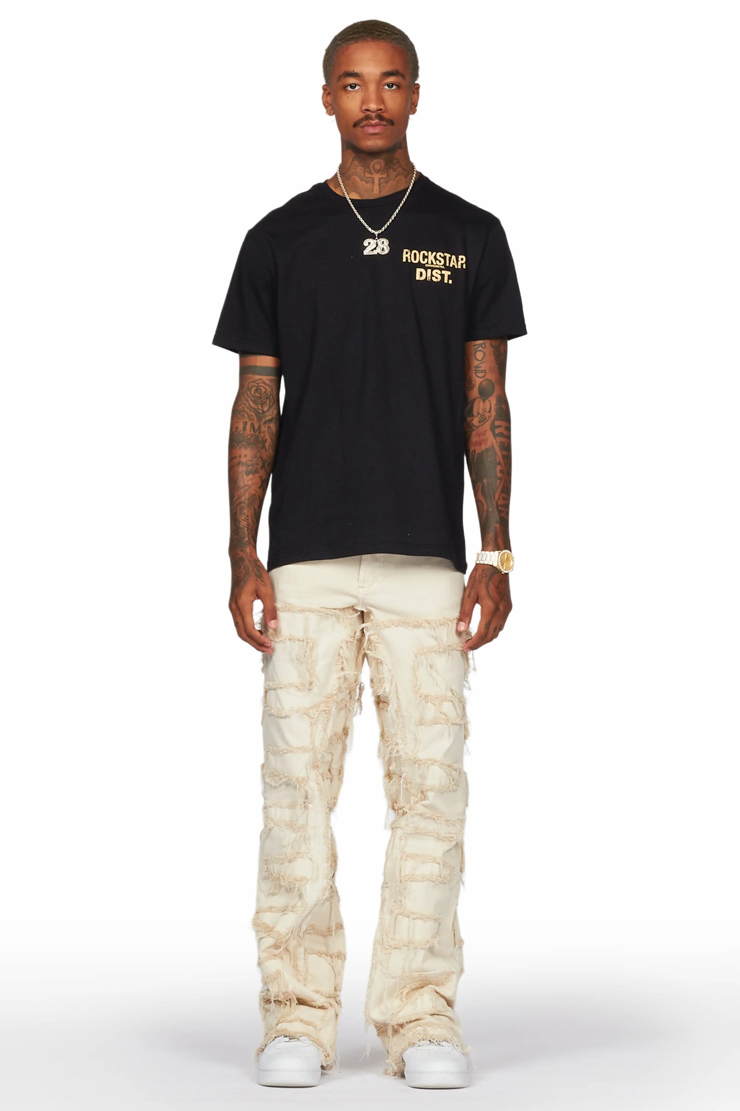 Saide Beige Baggy Cargo Stacked Jean