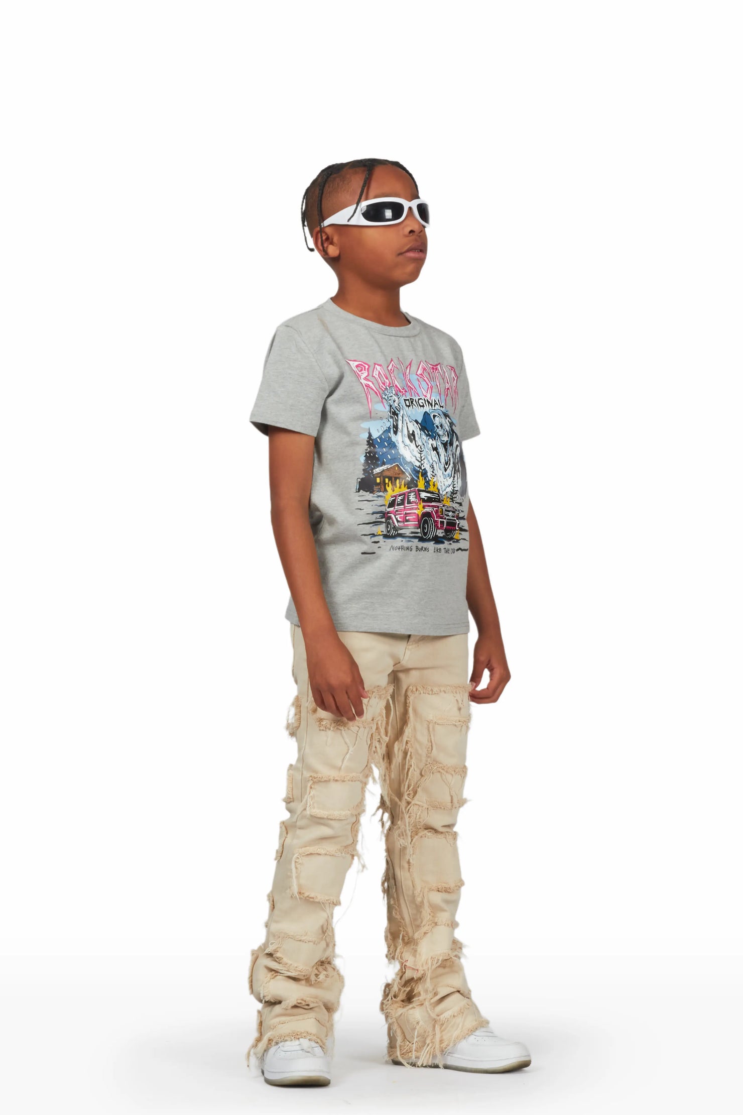 Boys Claude Grey T-Shirt/Stacked Flare Jean Set