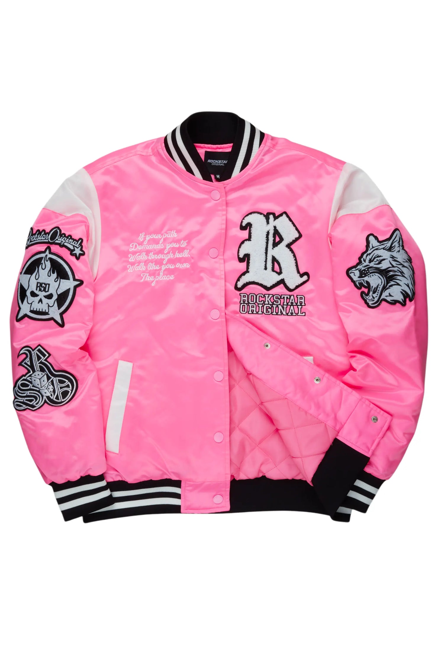 Sosa Hot Pink Satin Varsity Jacket