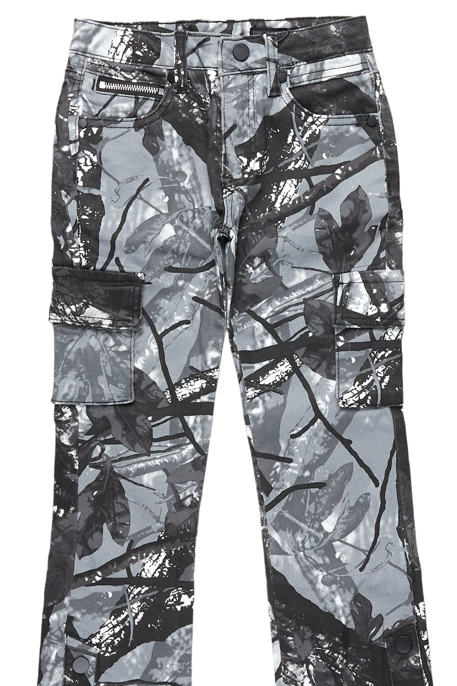 Boys Waage Grey Camo Stacked Flare Cargo Jean