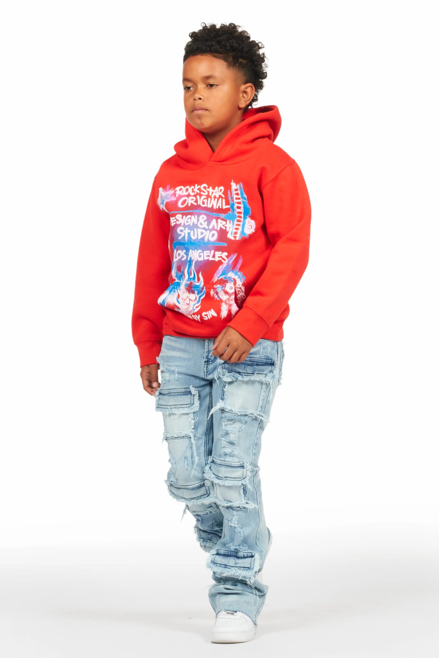 Boys Soweto Red Hoodie/Stacked Flare Jean Set