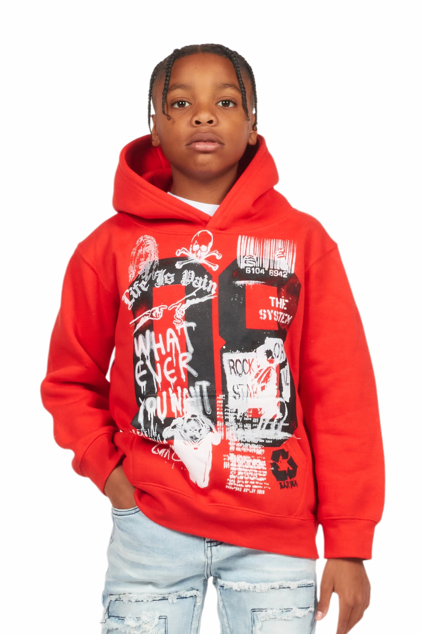 Boys Beau Red Graphic Hoodie