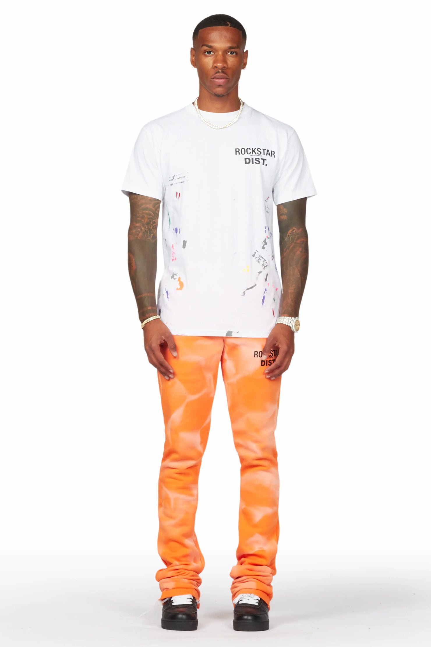 Mallor Orange Graphic Stacked Flare Pant