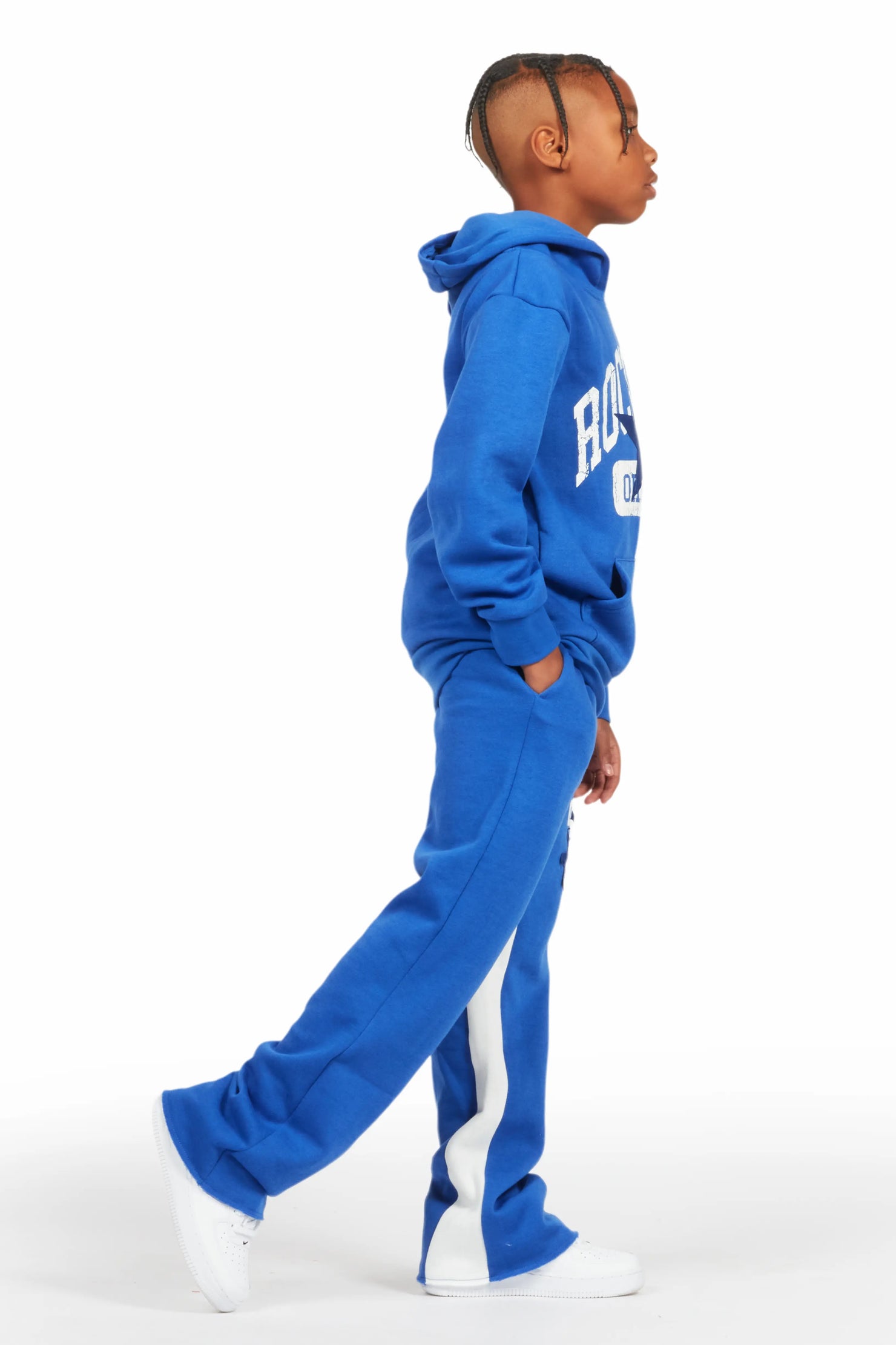 Boys Mallor Royal Blue Baggy Stacked Hoodie Track Set