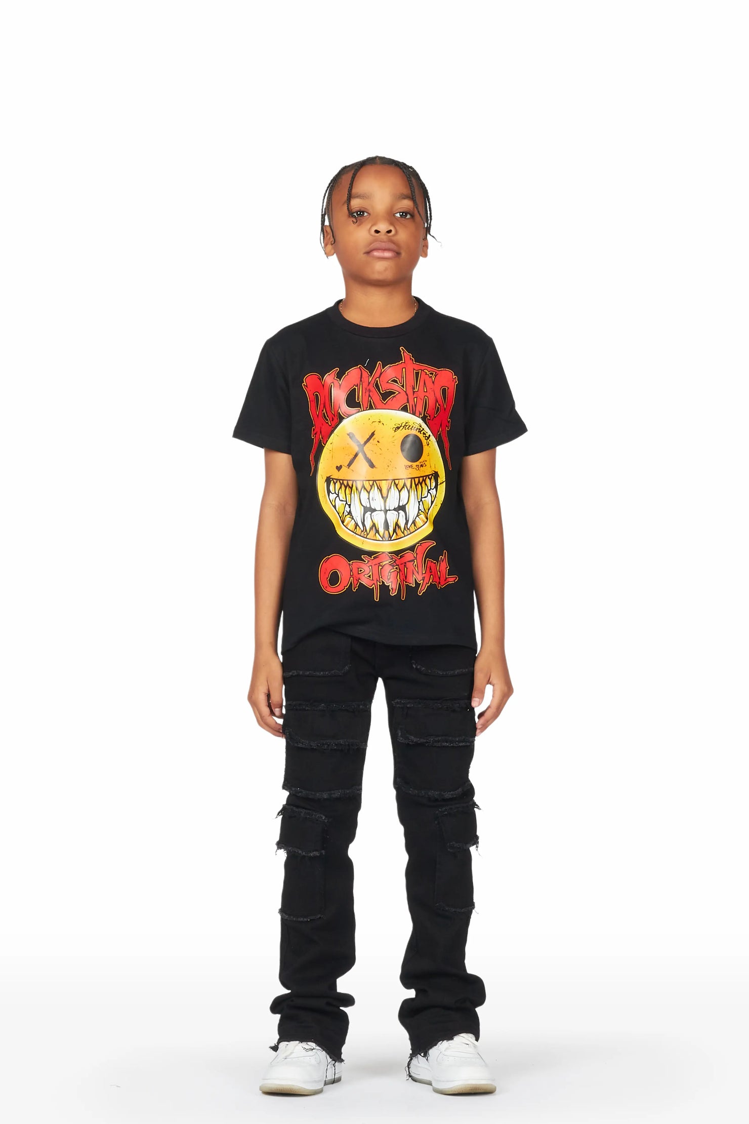 Boys Efrem Black T-Shirt/Stacked Flare Jean