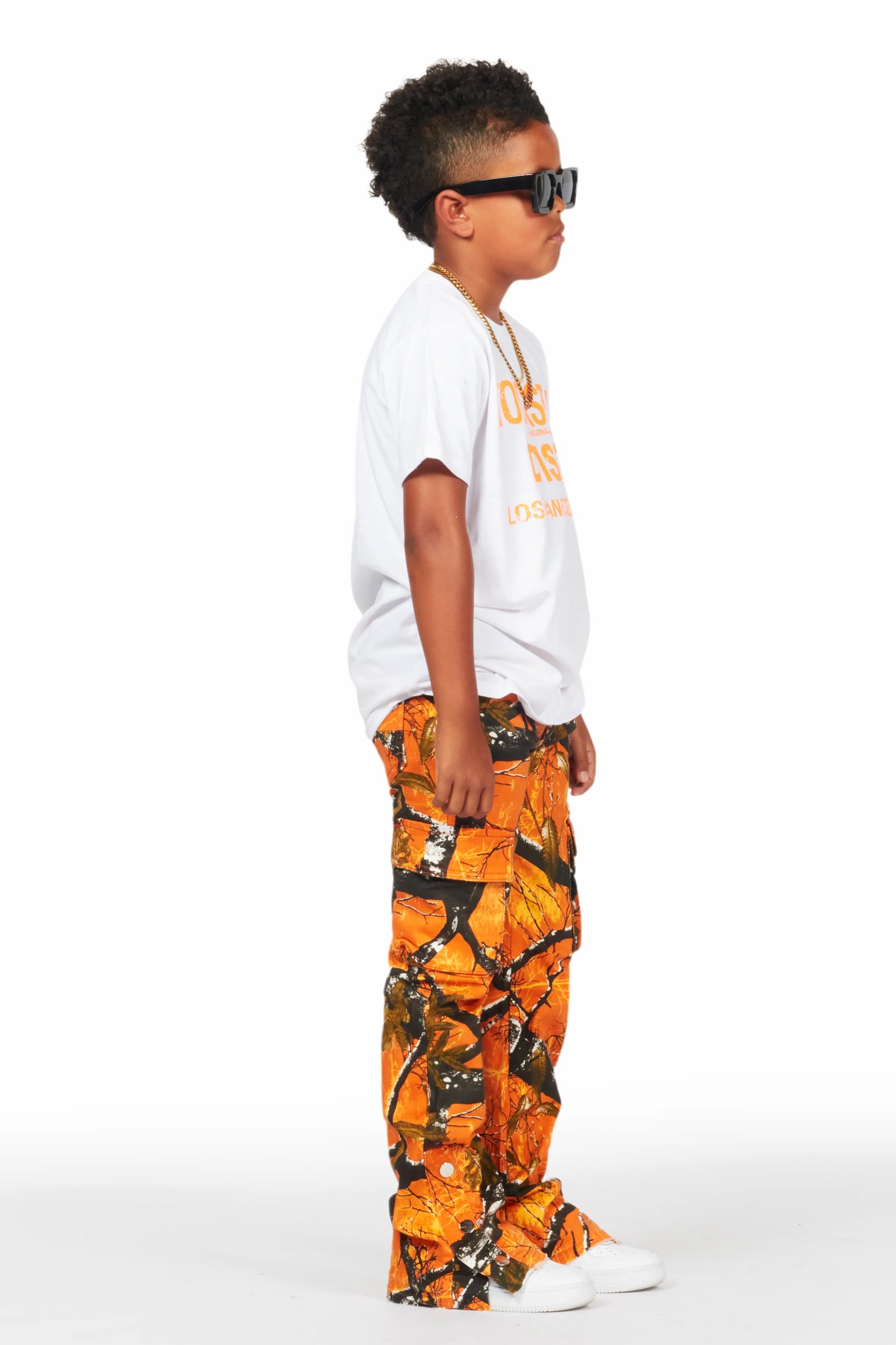 Boys Koen Orange Tree Camo T-Shirt/Stacked Flare Jean Set