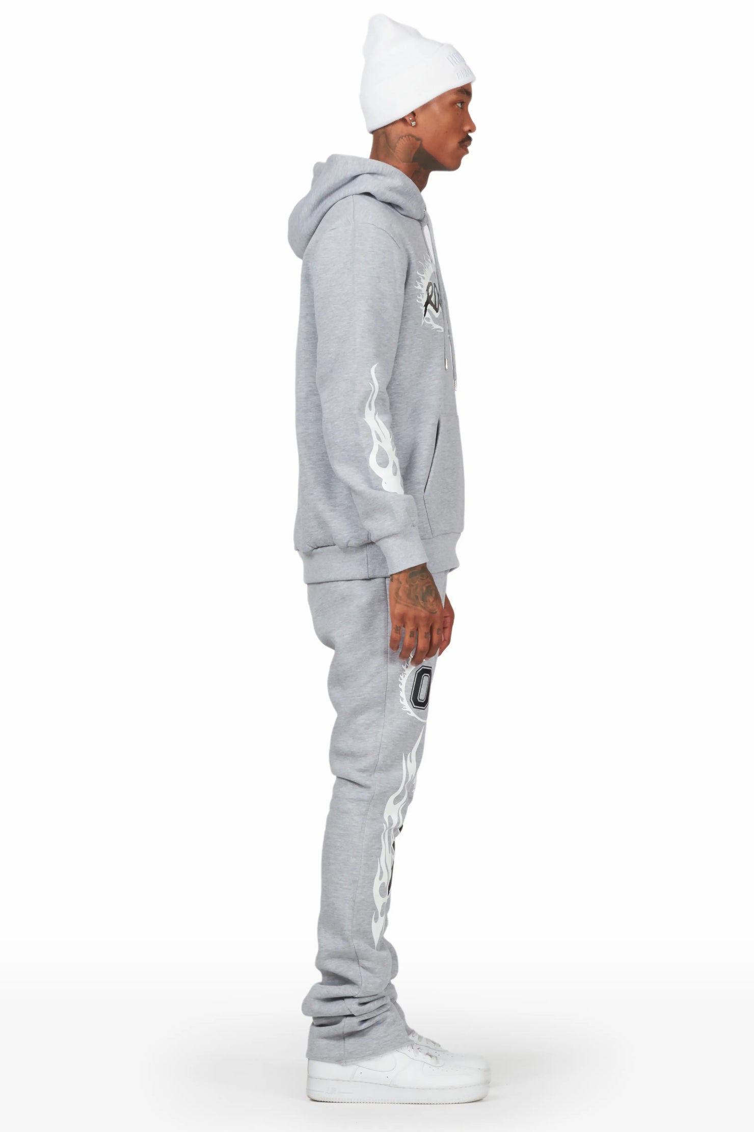 Draven Heather Grey Hoodie/Stacked Flare Track Pant Set