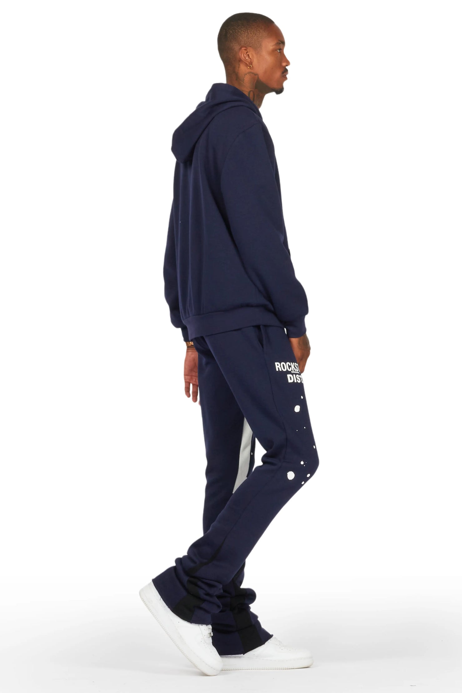 Raffer Navy Hoodie/Super Stacked Flare Pant Set