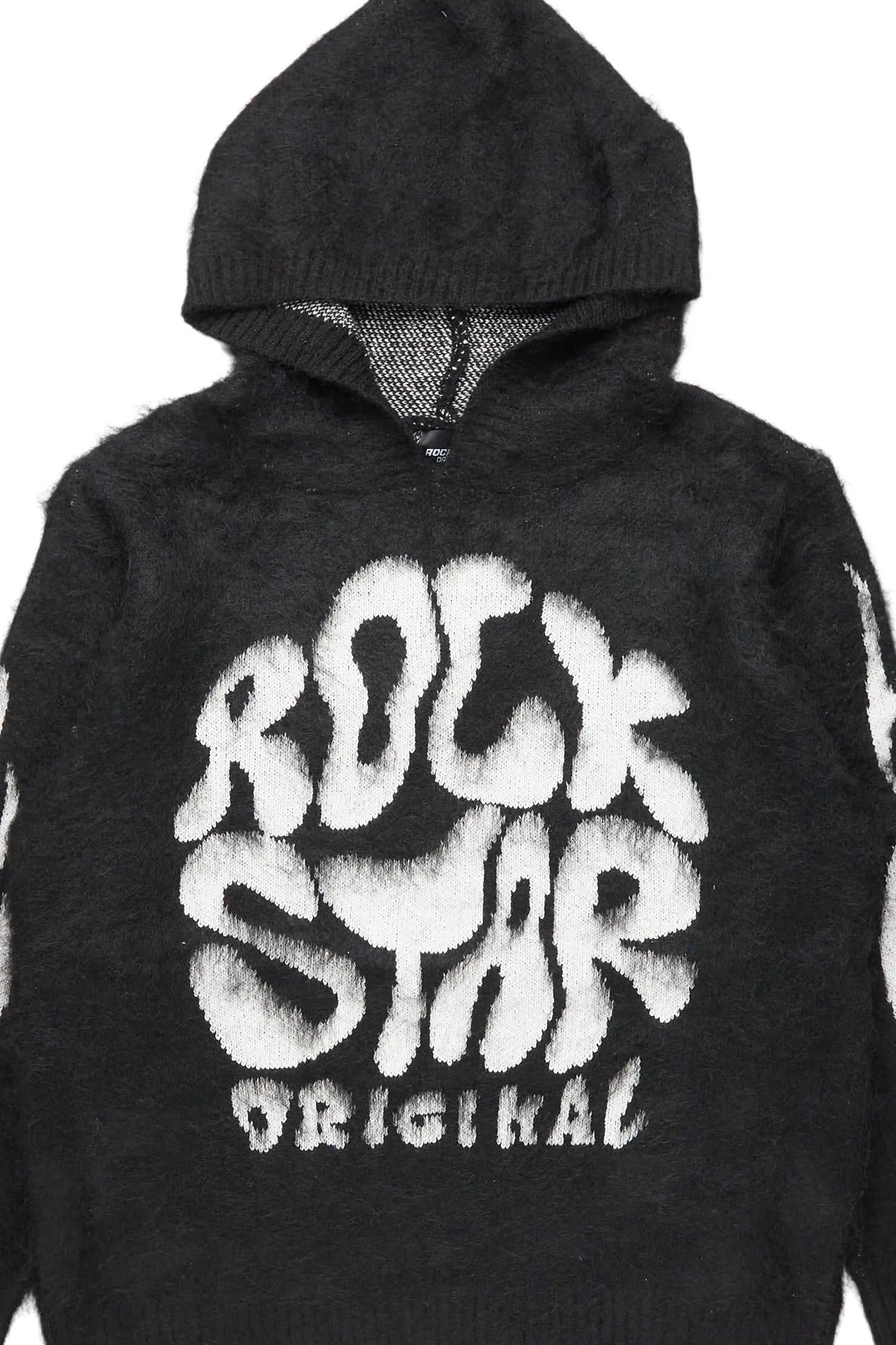 Hakon Black Graphic Knitted Mohair Hoodie