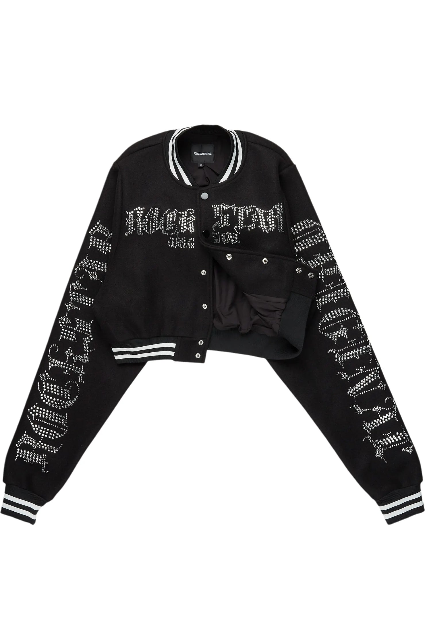 Gianni Black Crop Rhinestone Varsity Jacket