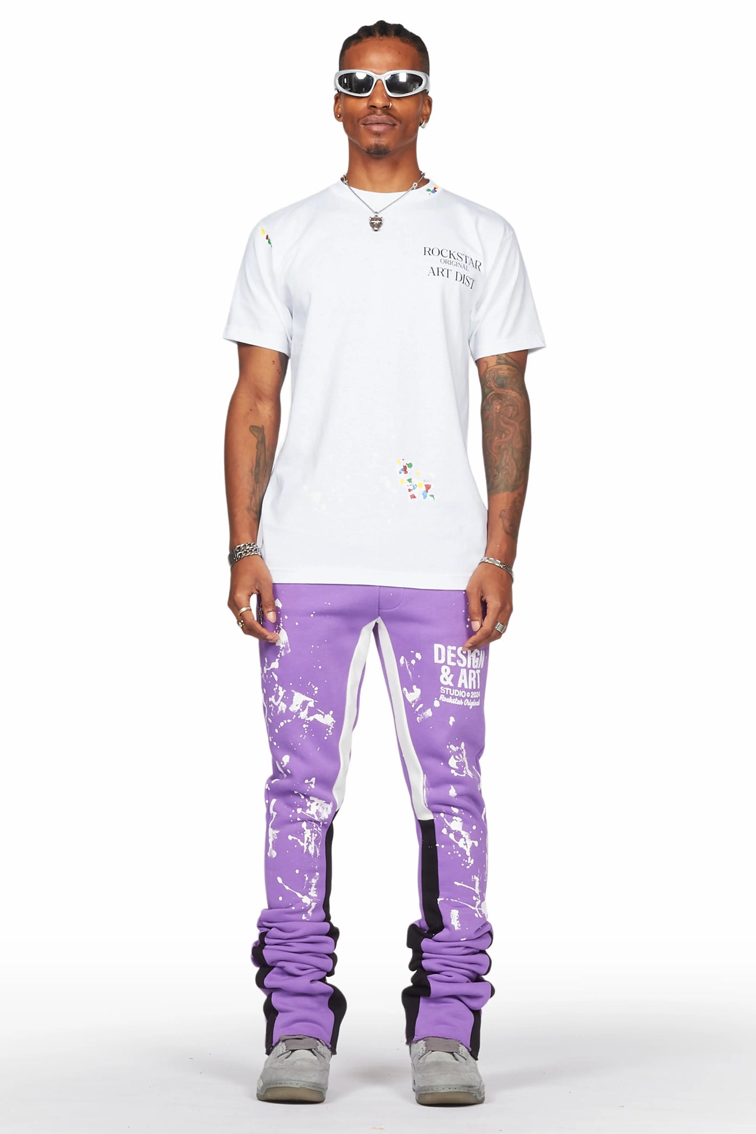 Damone Purple Super Stacked Flare Track Pant