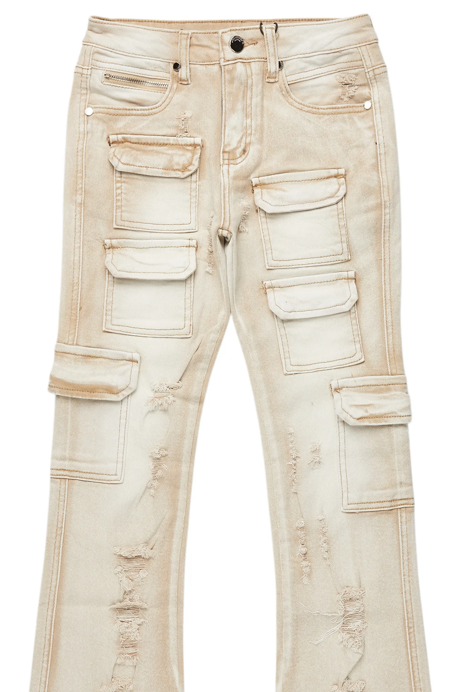 Boys Kade Beige Stacked Flare Jean