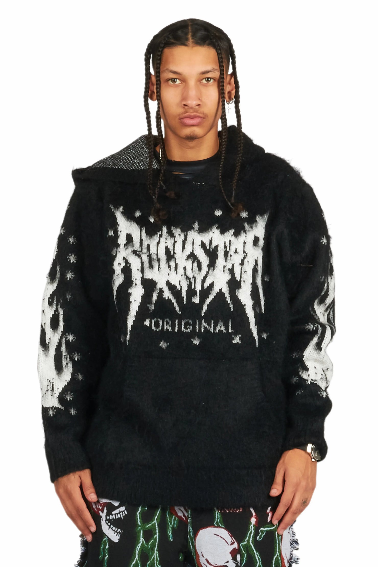 Raymond Black Graphic Knitted Mohair Hoodie