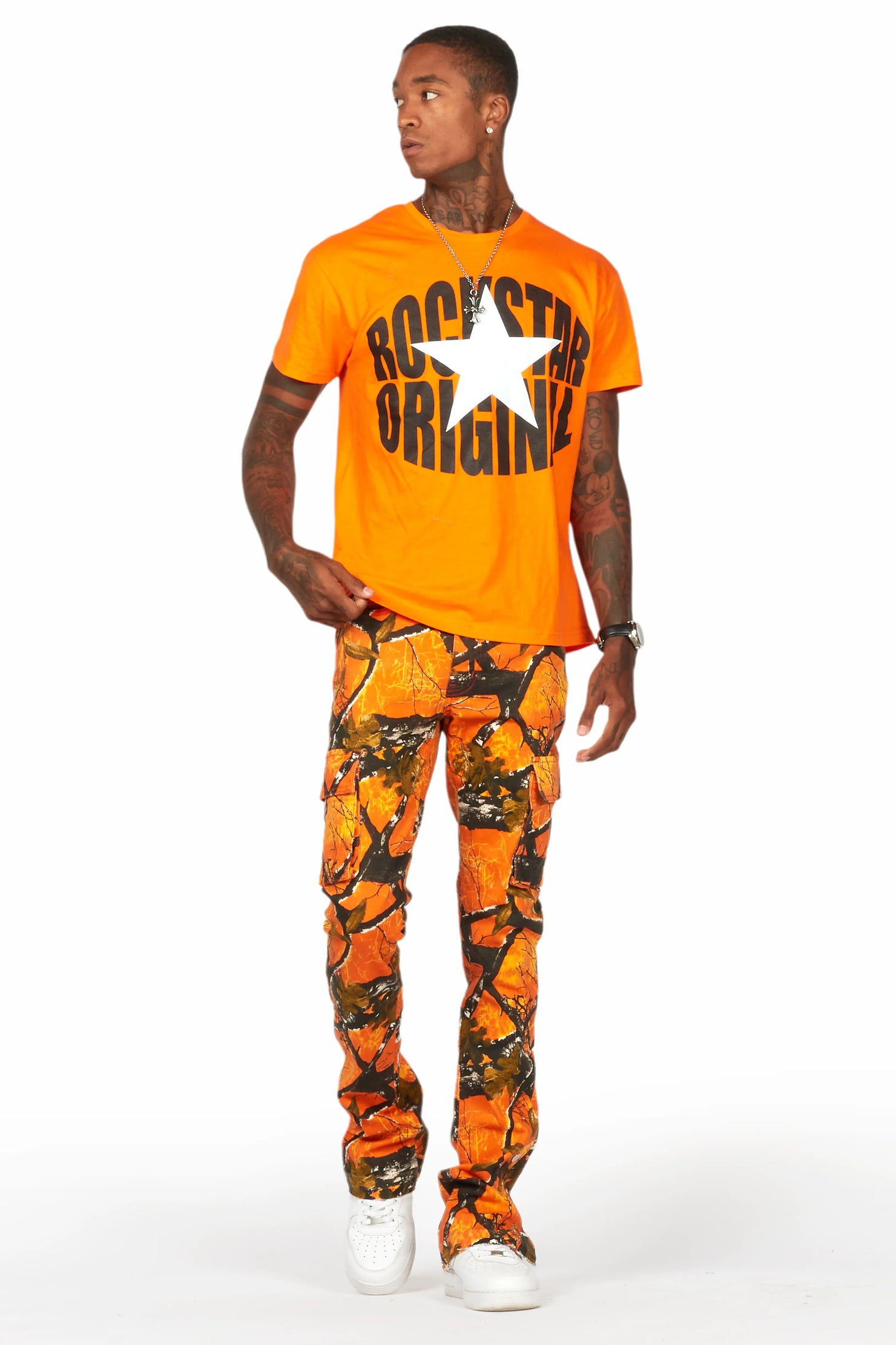 Waage Orange Tree Camo Cargo Stacked Flare Jean