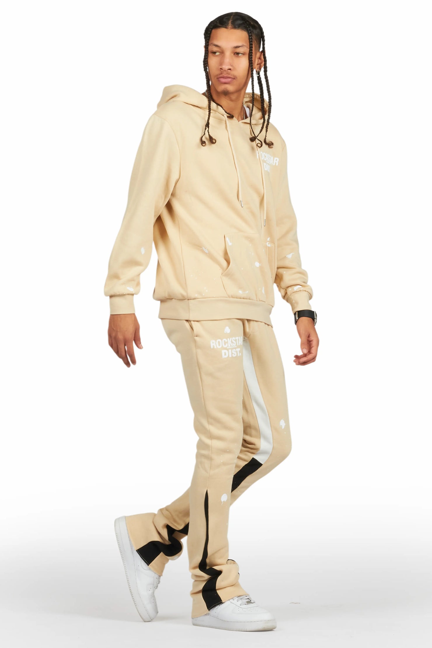 Raffer Beige Hoodie/Stacked Flare Pant Set