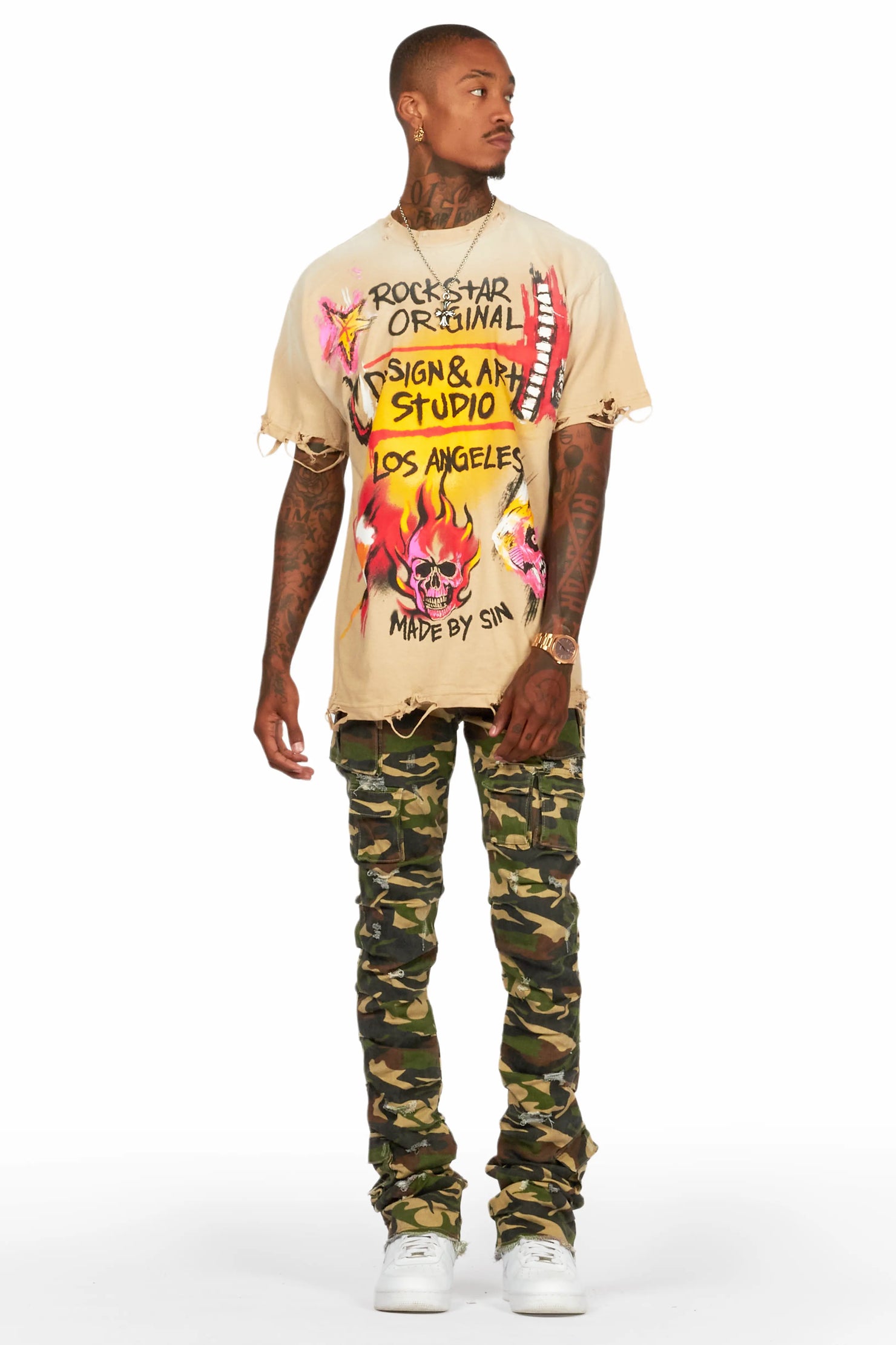 Gentry Camo Stacked Flare Jean