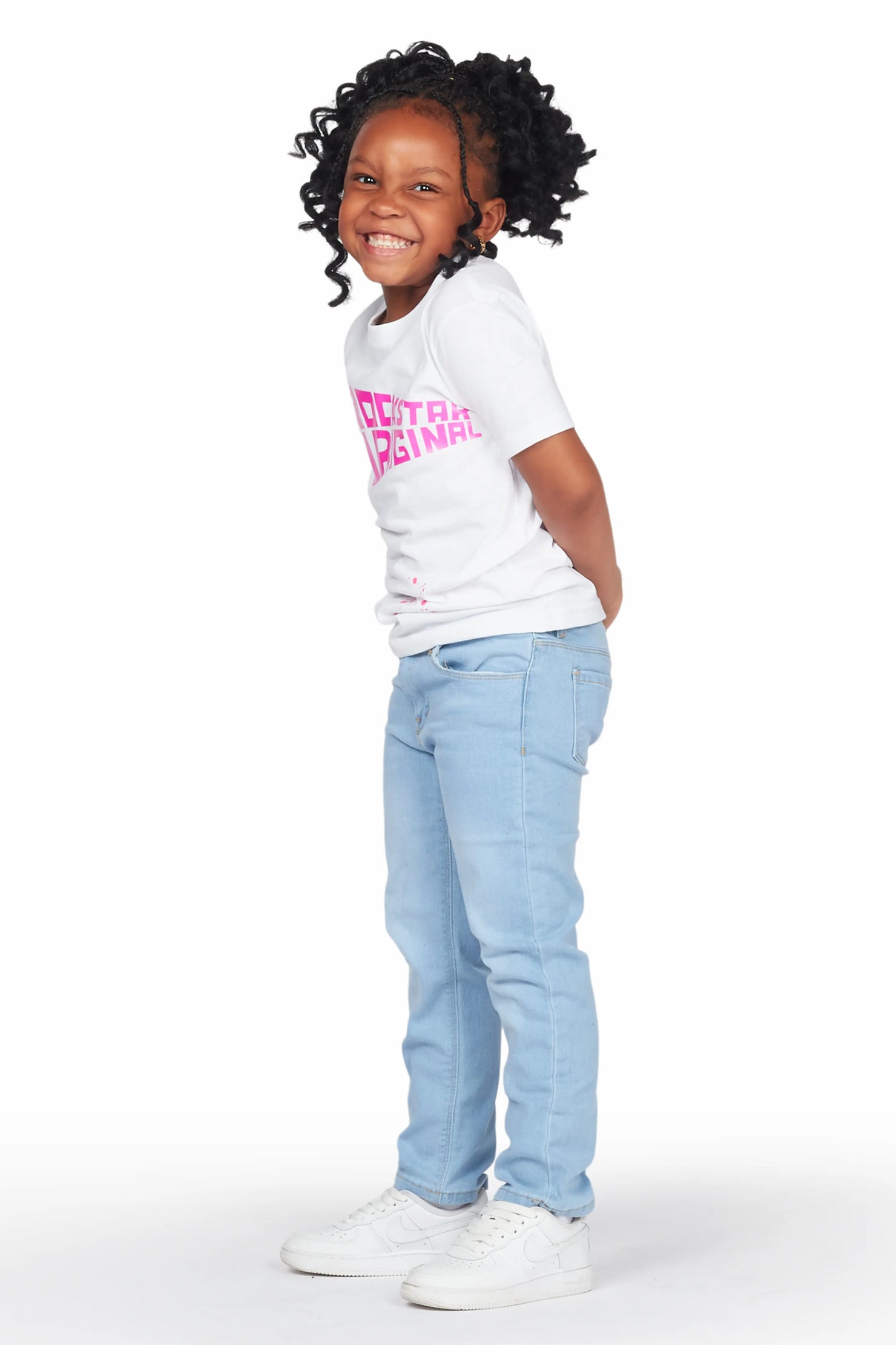 Girls Elani White T-Shirt Slim Jean Set