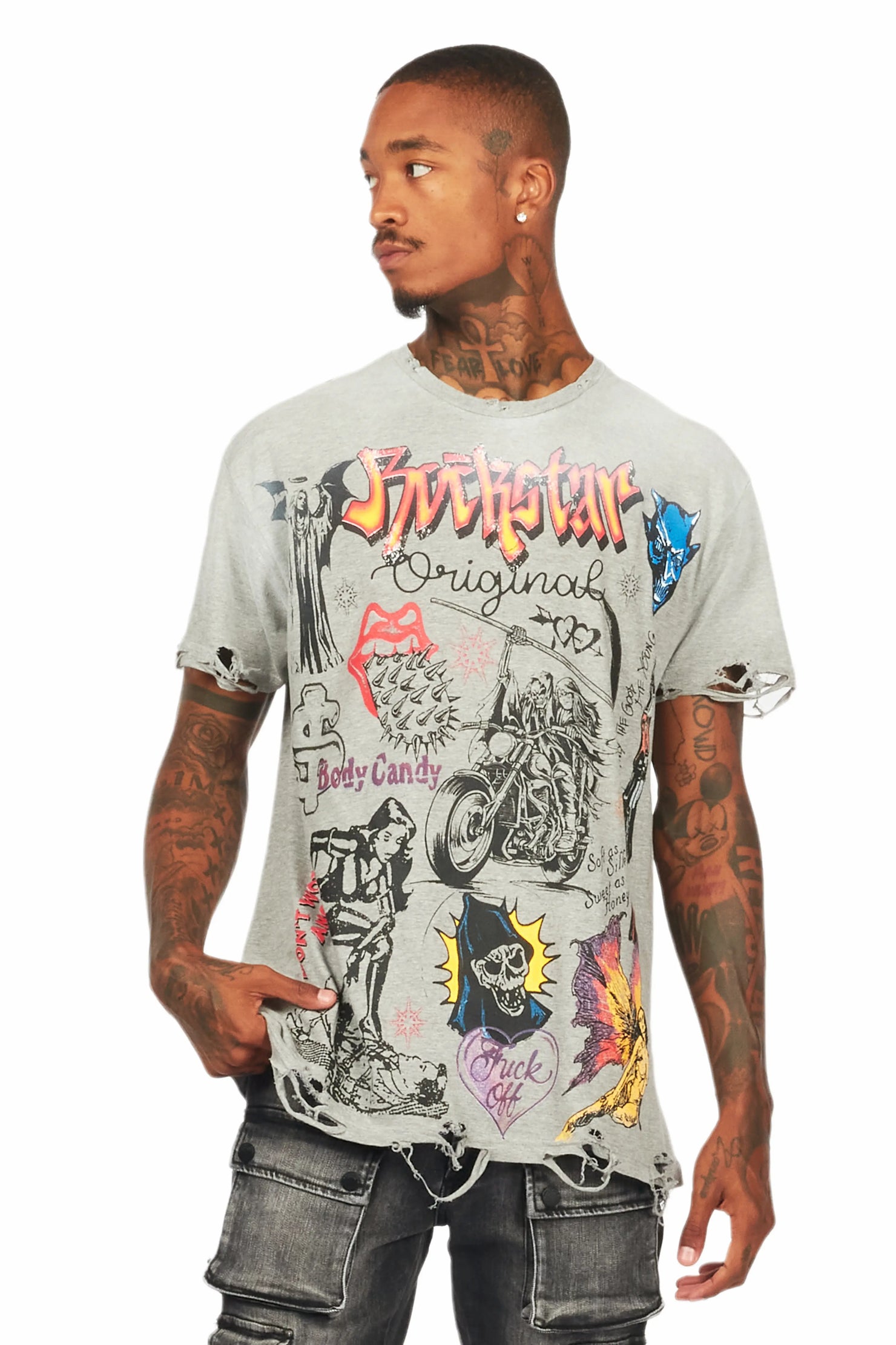 Shoota Heather Grey Oversized Graphic T-Shirt