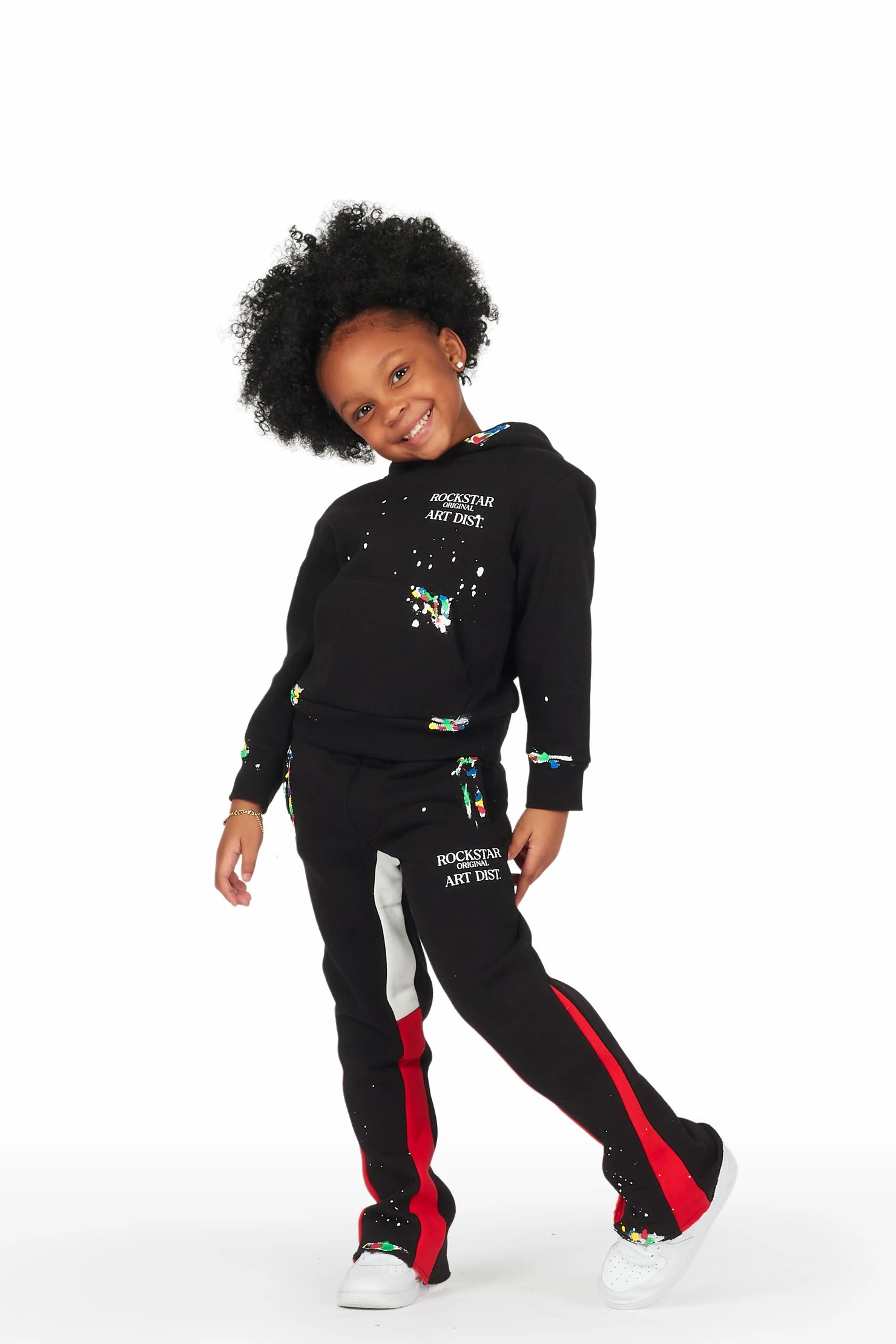 Girls Artie Black/Red Hoodie Stacked Flare Track Set