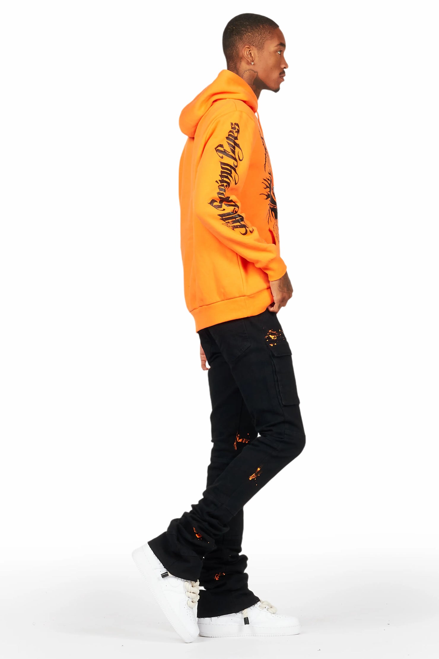 All Seeing Eyes Orange Hoodie/Super Stacked Flare Jean Bundle