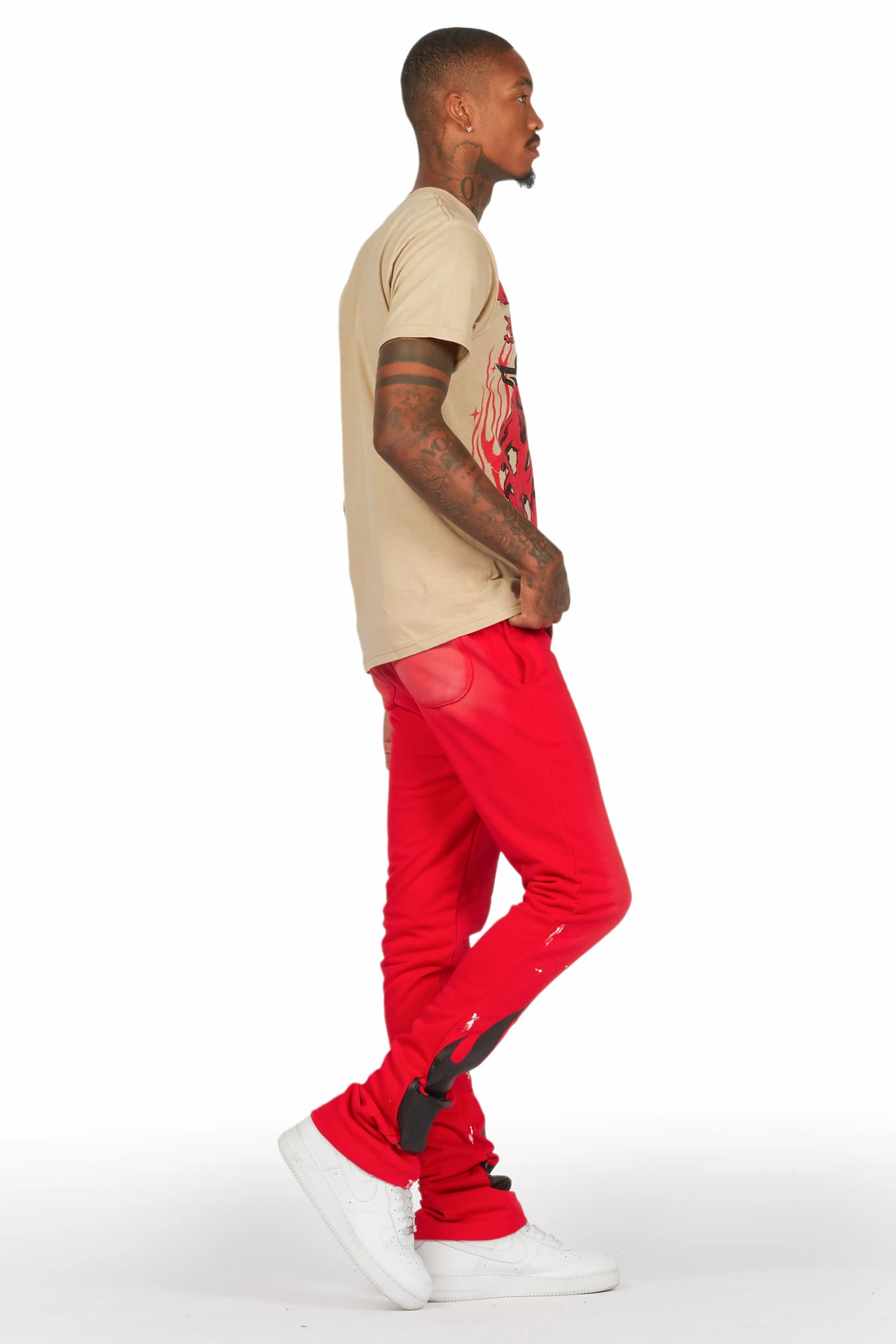 Damani Red Patchwork Stacked Flare Pants