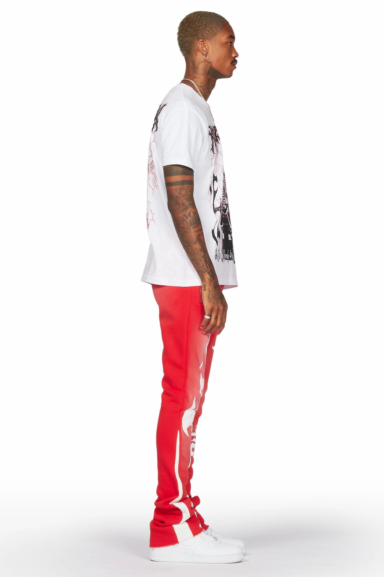 Deathrow White/Red T-Shirt/Stacked Flare Pant Set