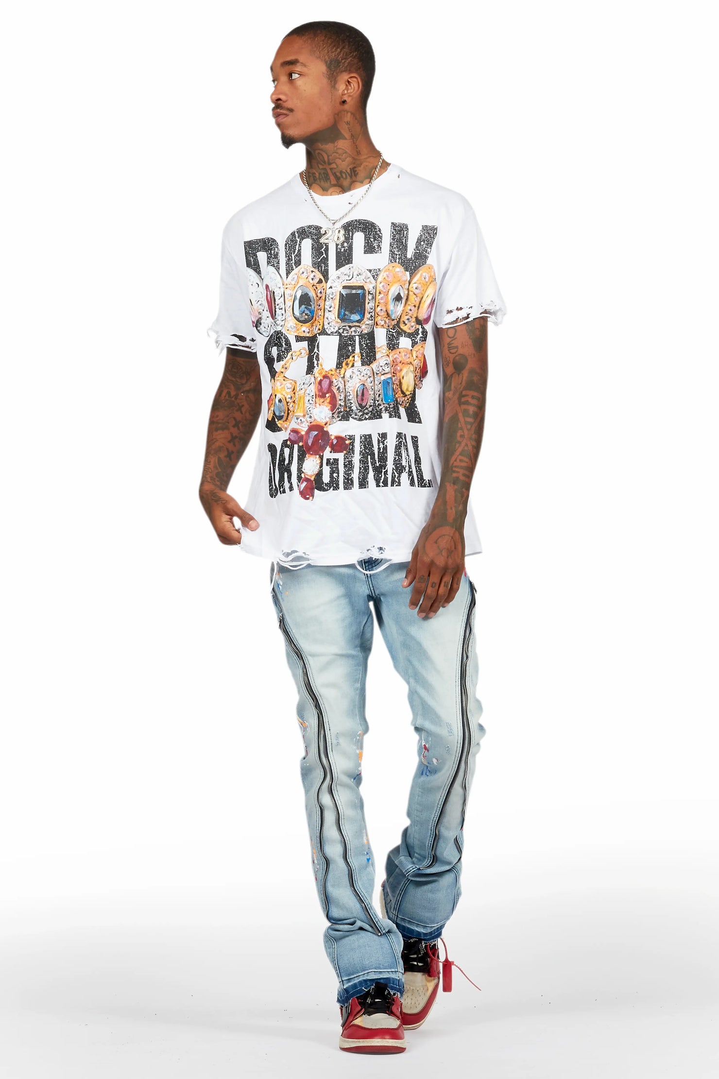 Barton White T-Shirt/Stacked Flare Jean Bundle