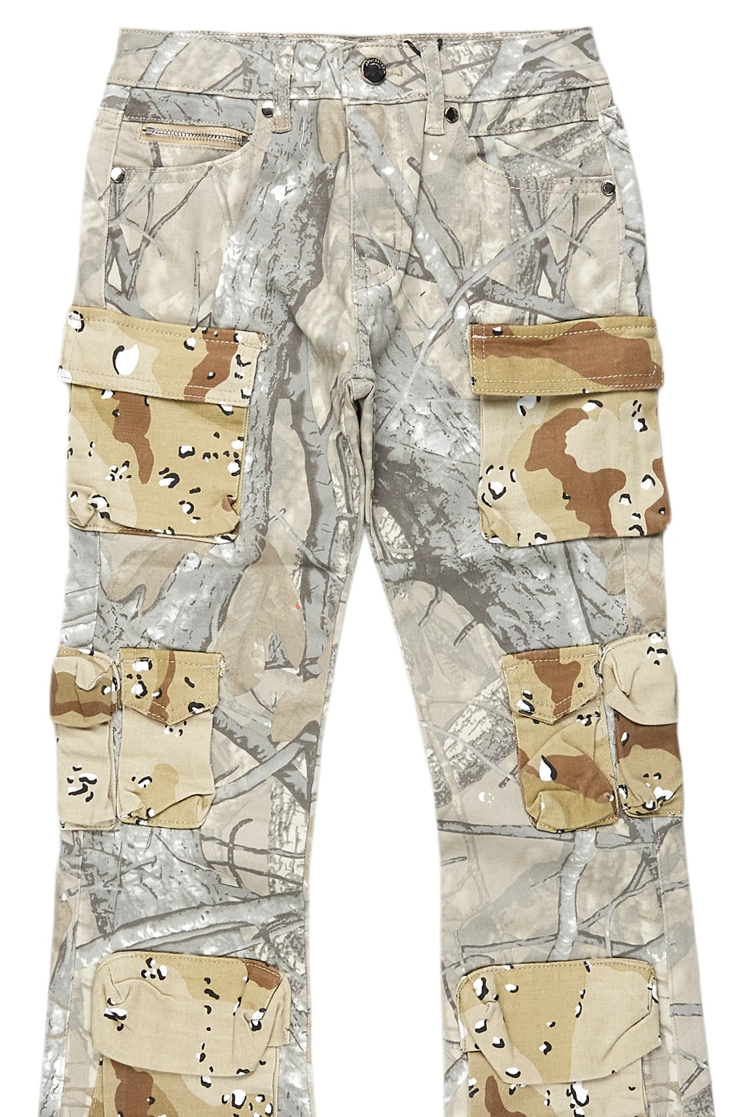 Boys Yves Tree Camo Stacked Flare Cargo Jean