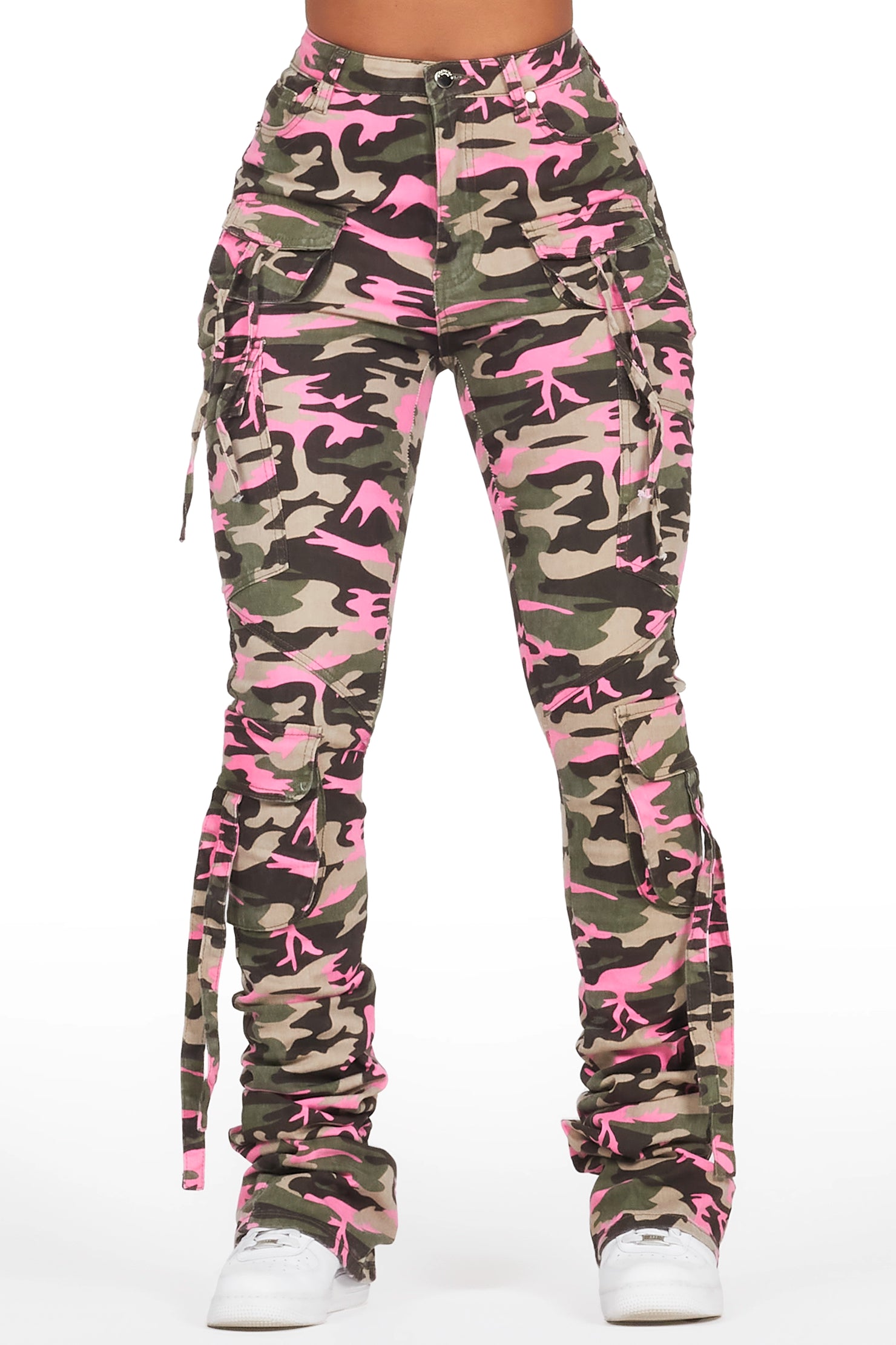 Rakesha Pink/Green Camo Cargo Super Stacked Jean