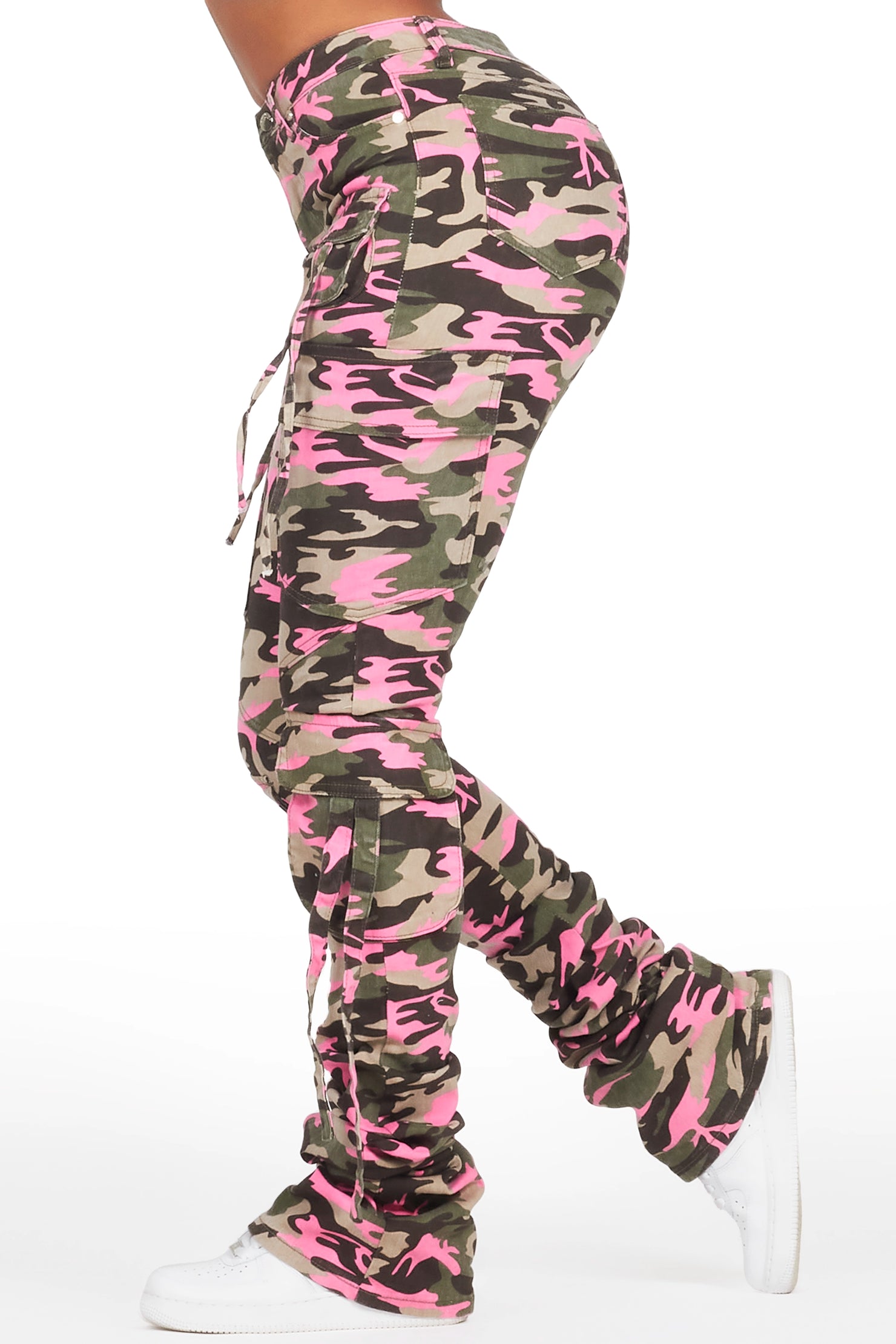 Rakesha Pink/Green Camo Cargo Super Stacked Jean