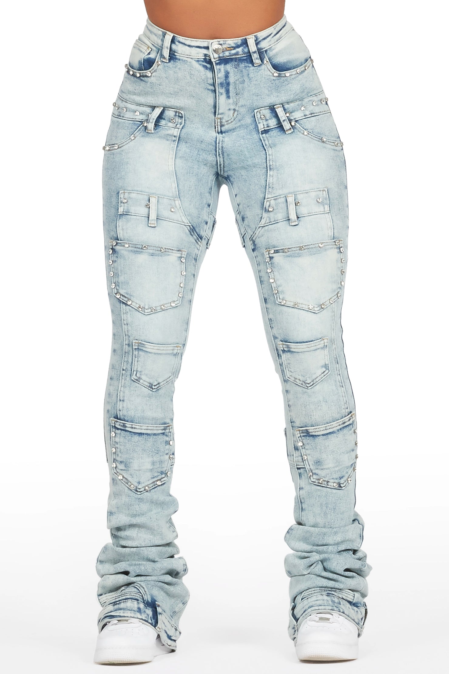 Vicky Light Wash Rhinestone Super Stacked Jean